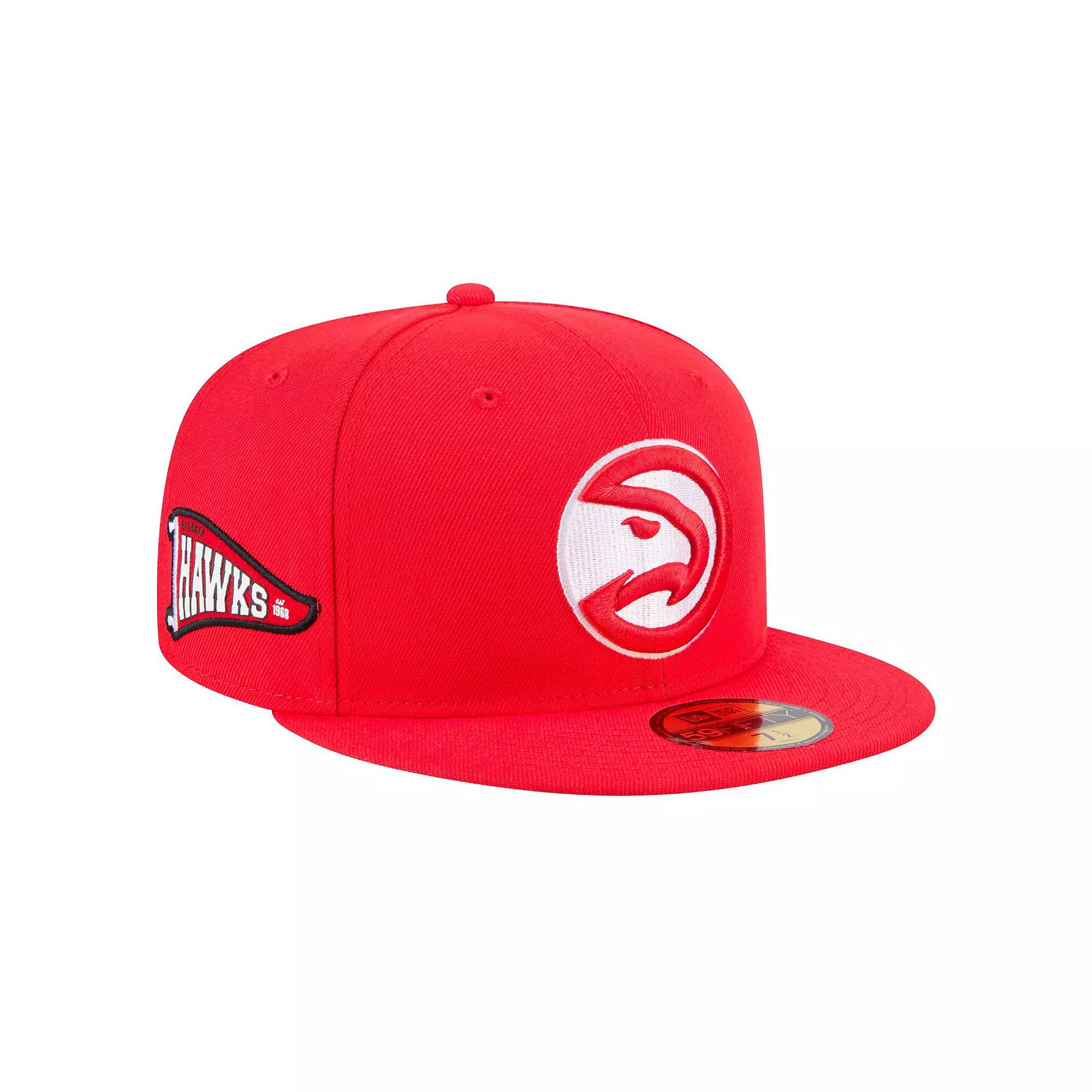 Men's New Era Red Atlanta Hawks Throwback Pennant 59FIFTY Fitted Hat, Size: 7 1/2 Product Image