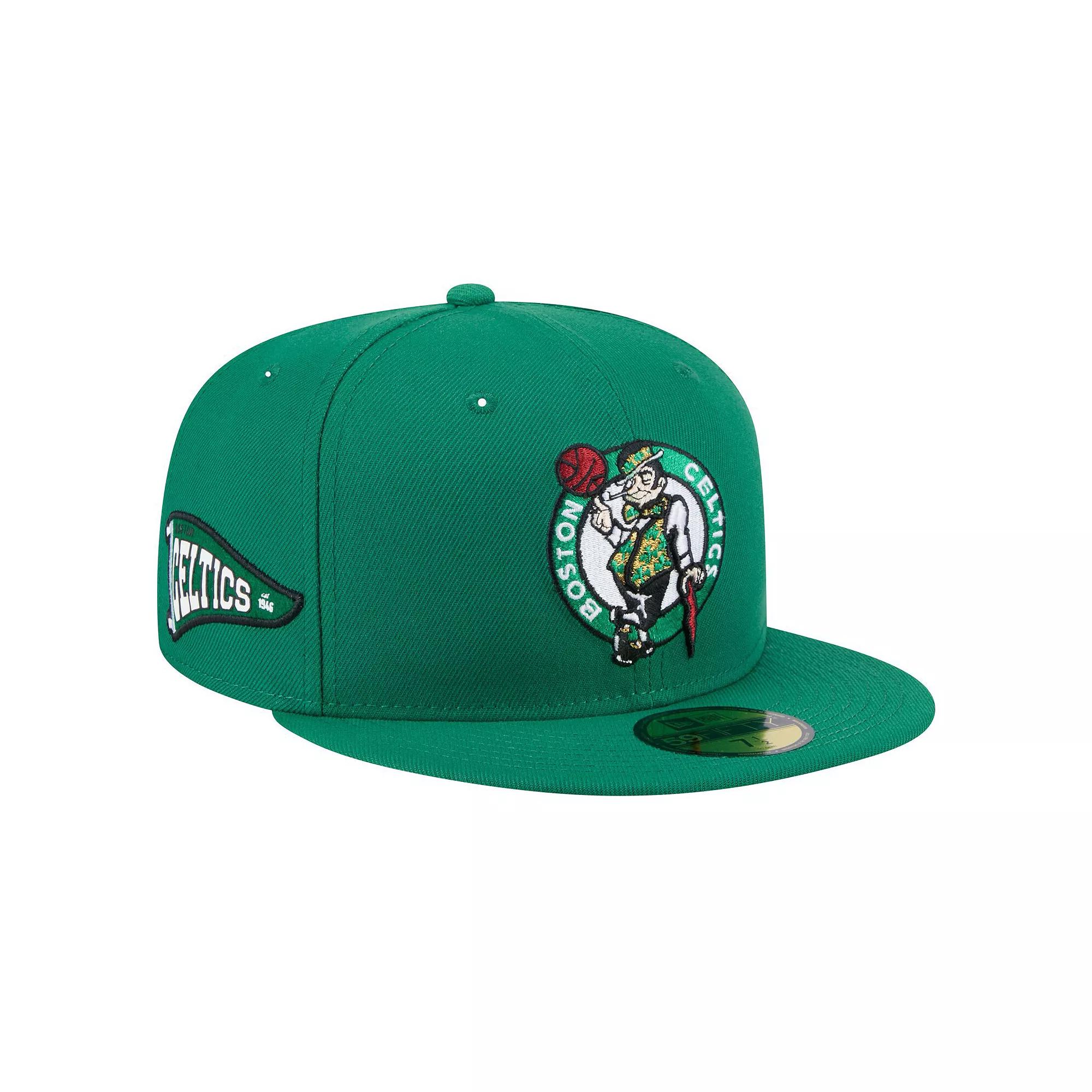 Men's New Era Kelly Green Boston Celtics Throwback Pennant 59FIFTY Fitted Hat,  Product Image