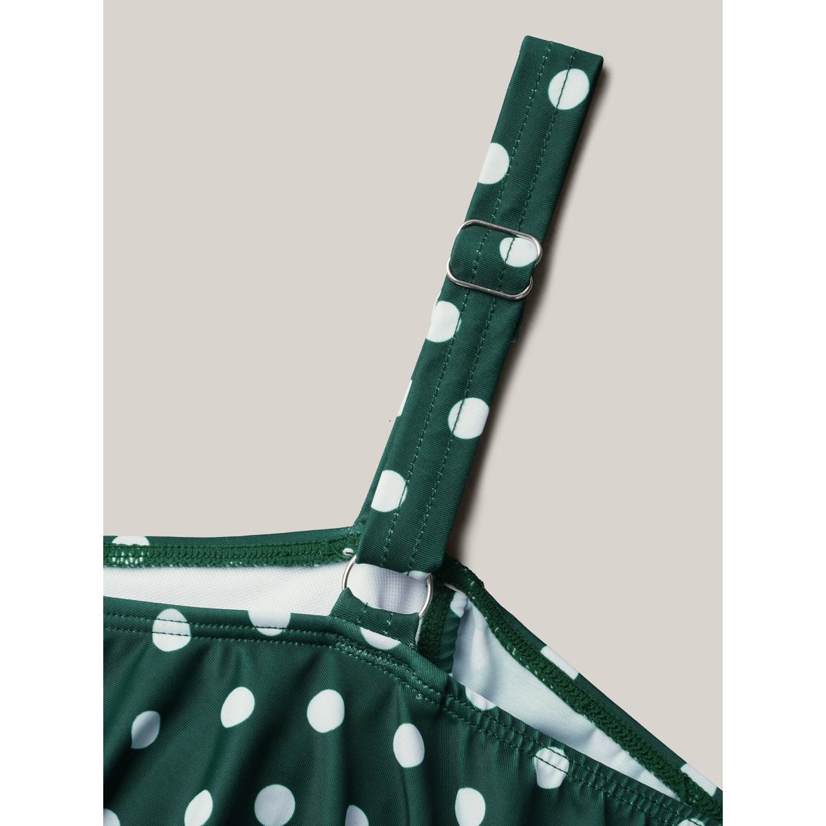 Plus Size Cold-Shoulder Polka Dot Ruffle One-Piece Swimsuit Women's Swimwear DarkGreen Beach Gathered Curve Bathing Suits High stretch One Pieces BloomChic 12/L Product Image