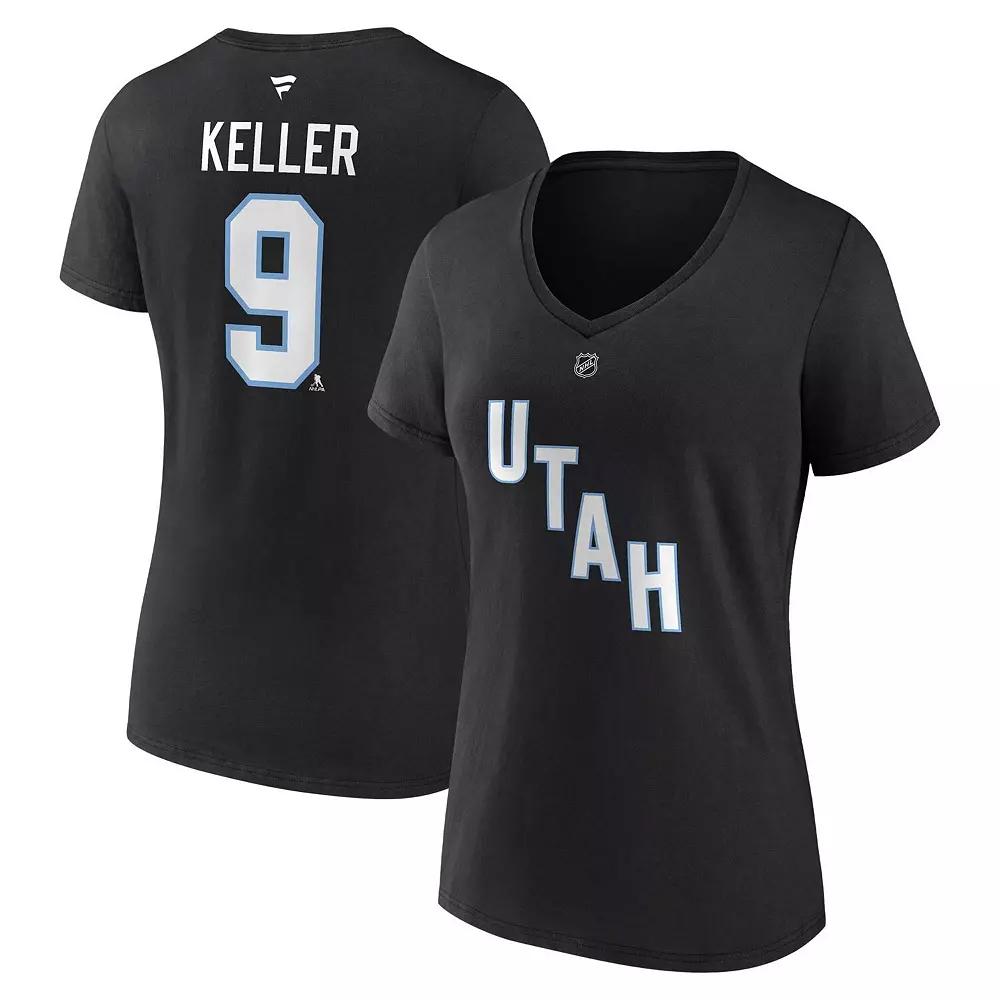 Women's Fanatics Clayton Keller Black Utah Hockey Club Authentic Stack Name & Number V-Neck T-Shirt,  Product Image