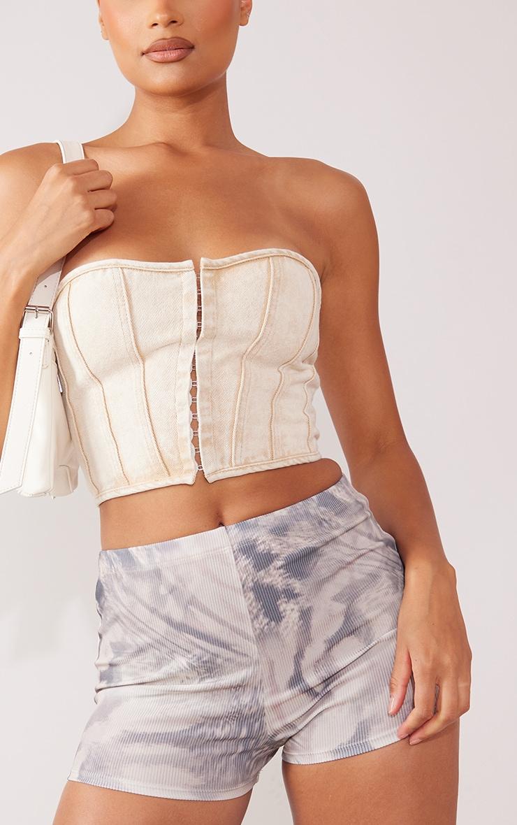 Grey Faded Animal Print Soft Rib Hot Pants Product Image