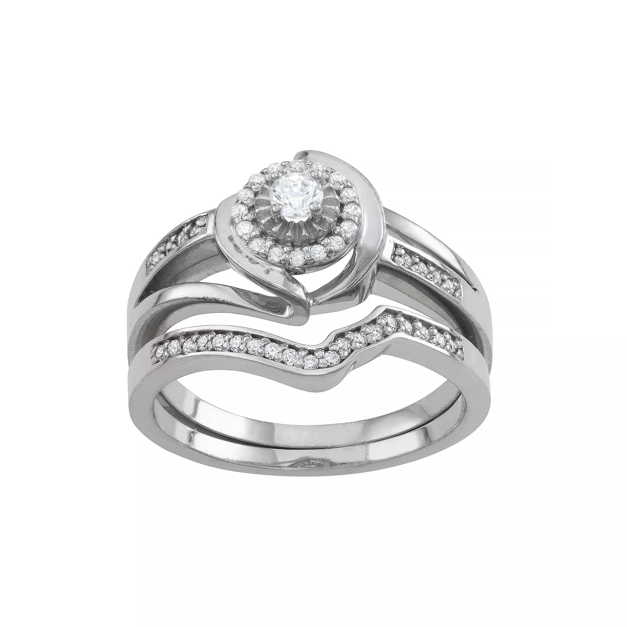 Tiara Sterling Silver 1/3 Carat T.W. Diamond Engagement Ring Set, Womens Product Image