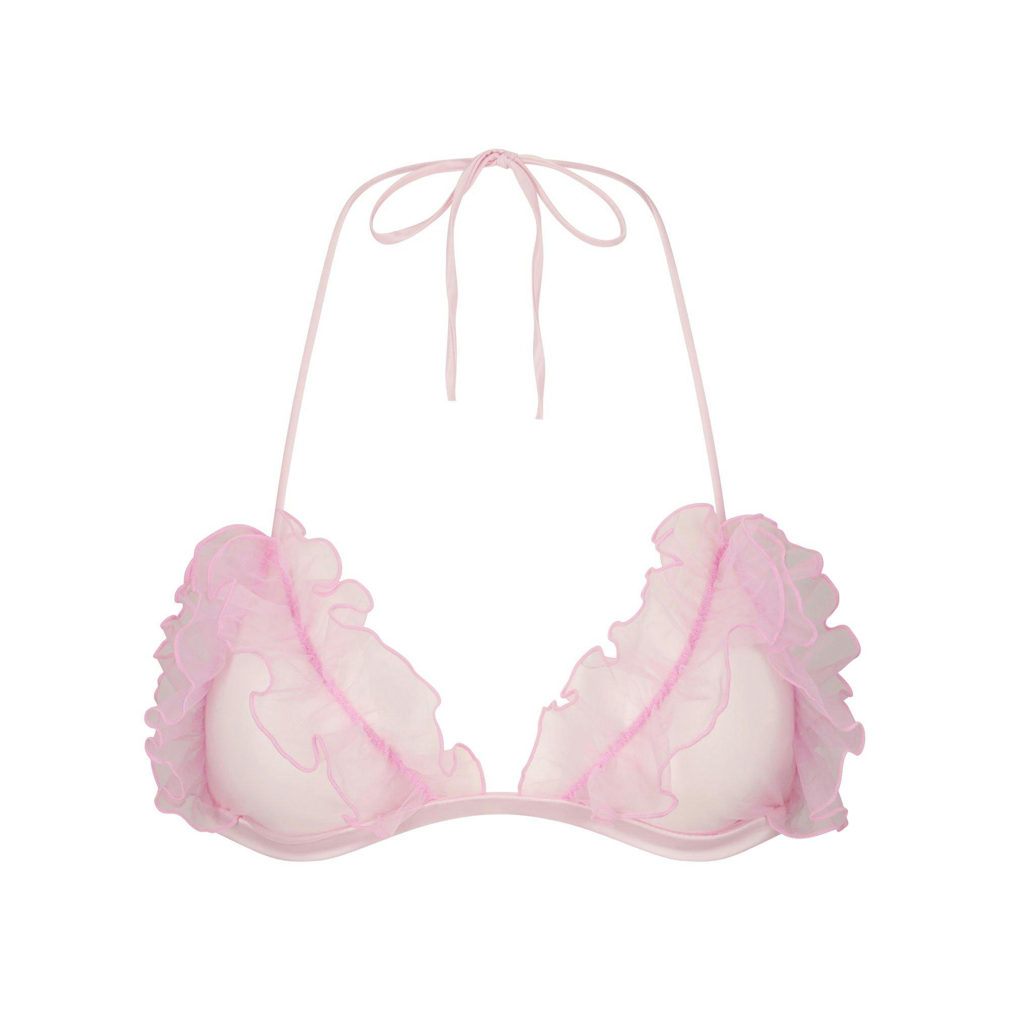 EMBROIDERED TULLE TIE BRALETTE AND THONG SET | BUBBLE GUM Product Image