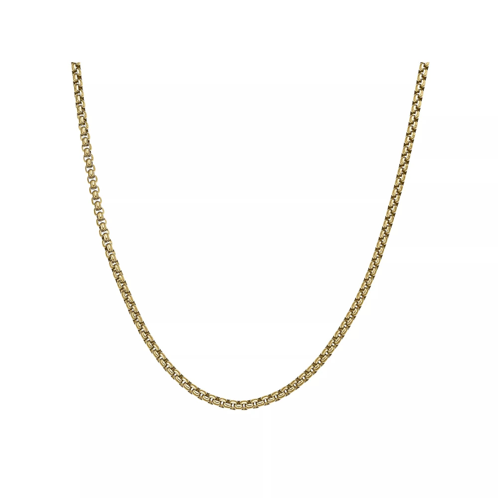 Mens LYNX Stainless Steel Round Box Chain Necklace Gold Tone Product Image