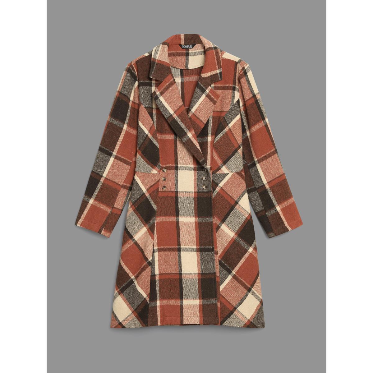 Plus Size Plaid Lapel Collar Waist Button Coat Women Yellowishbrown Elegant Button Ladies Everyday Winter Coats BloomChic 10/M Product Image