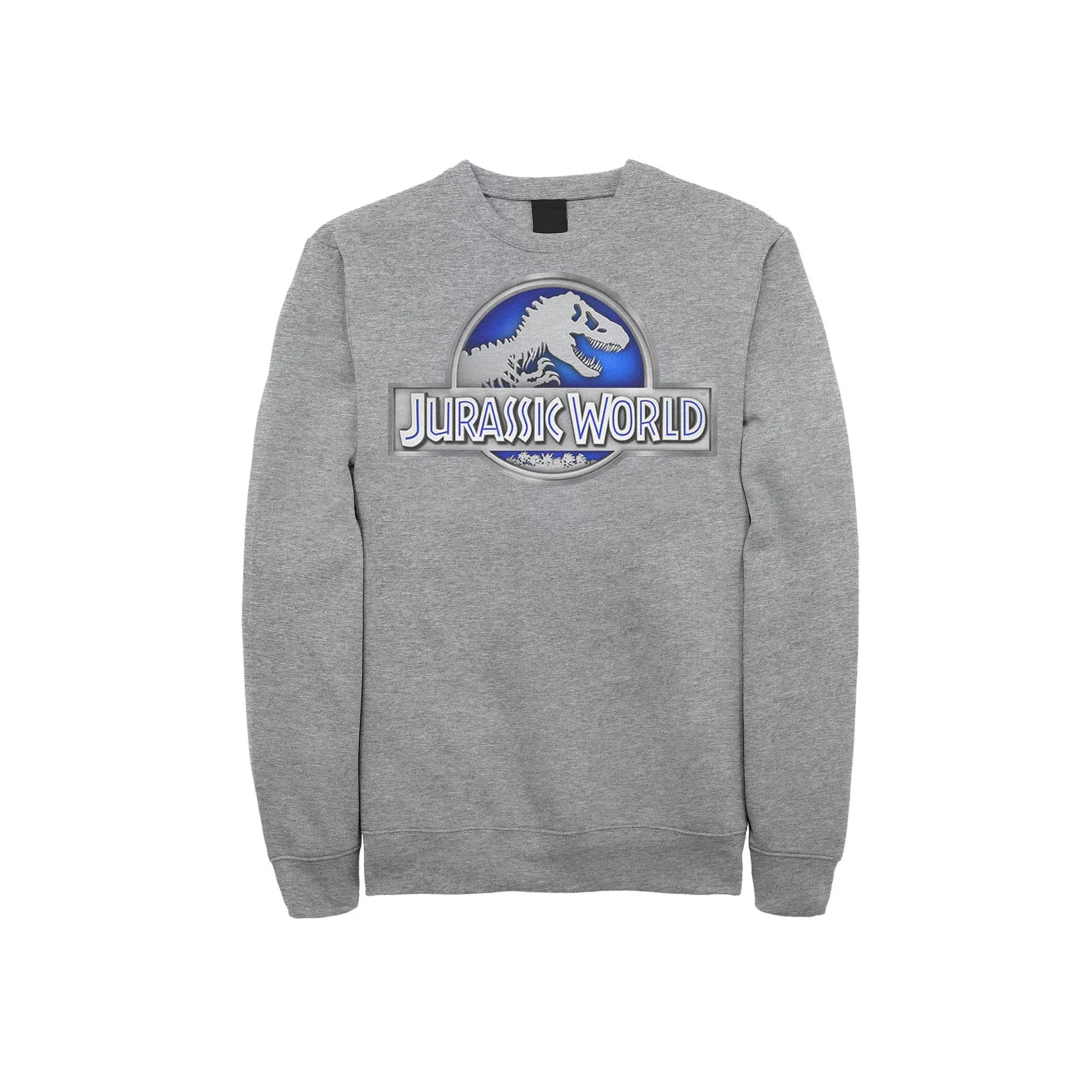 Men's Jurassic World Classic Blue Glow Fossil Logo Fleece Pullover, Size: XXL, Athletic Grey Product Image