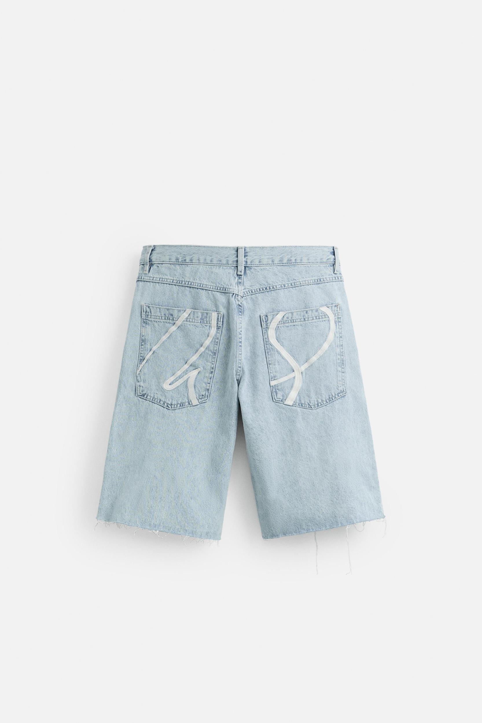EMBROIDERED BAGGY FIT DENIM SHORTS Product Image