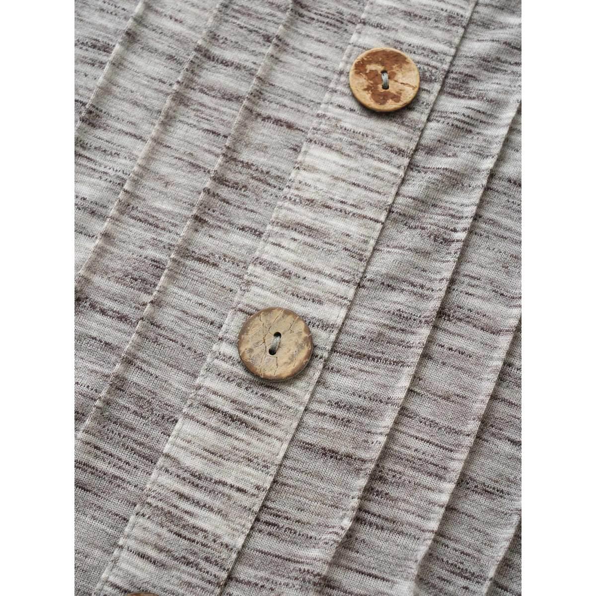 Plus Size Round Neck Heather Pleated Button Detail T-shirt LightGray Women Casual Button Plain Round Neck Everyday T-shirts BloomChic 28/5X Product Image