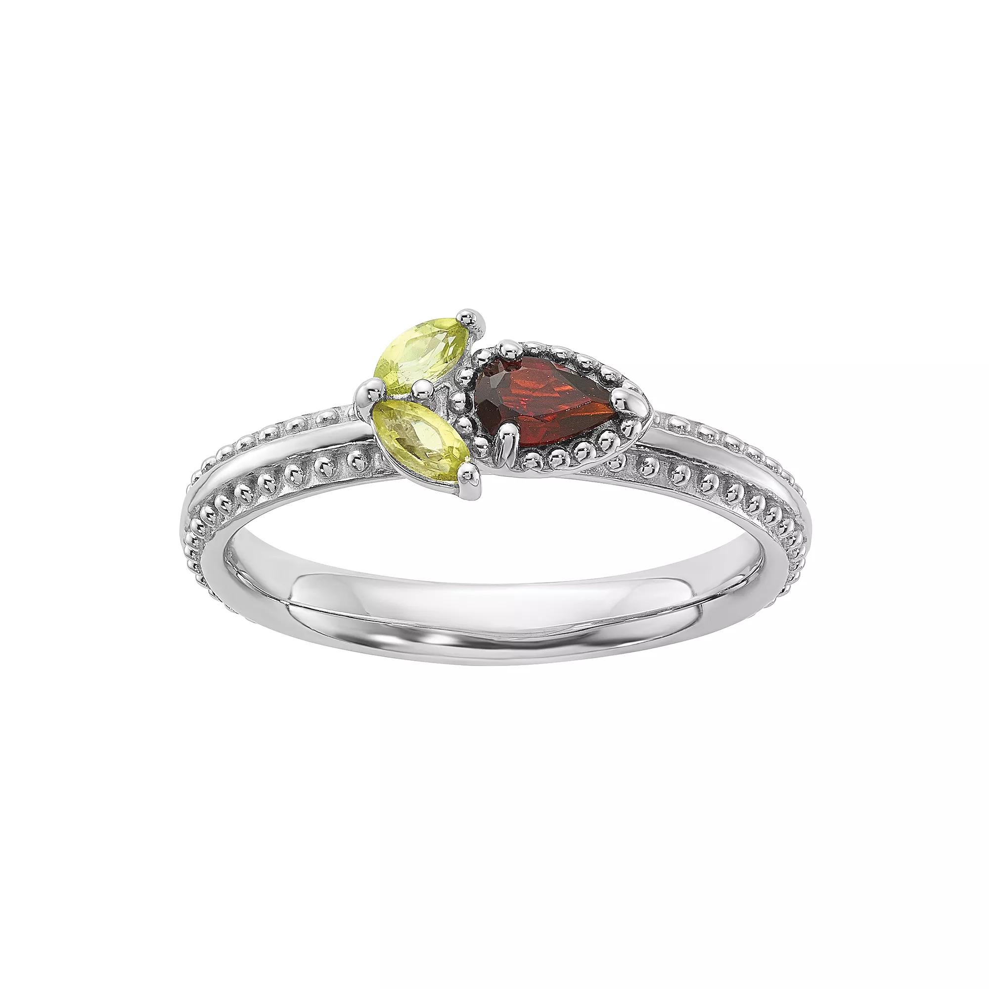 Stacks & Stones Sterling Silver Gemstone Flower Stackable Ring, Women's,  Product Image