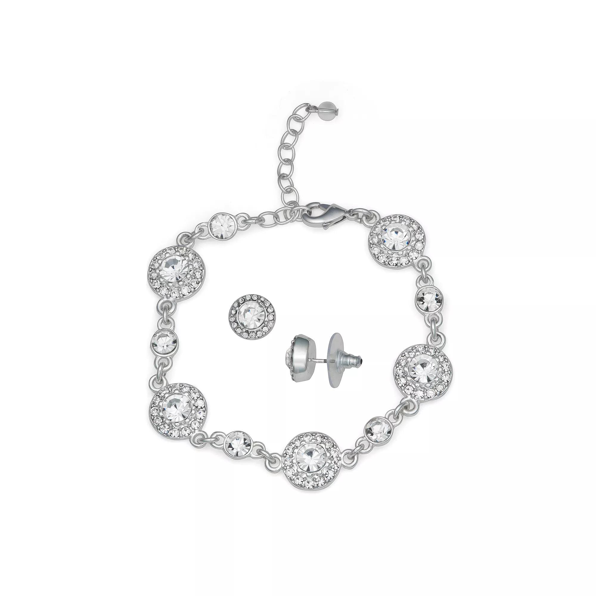 Napier Silver Tone Crystal Bracelet & Stud Earrings Set, Women's Product Image