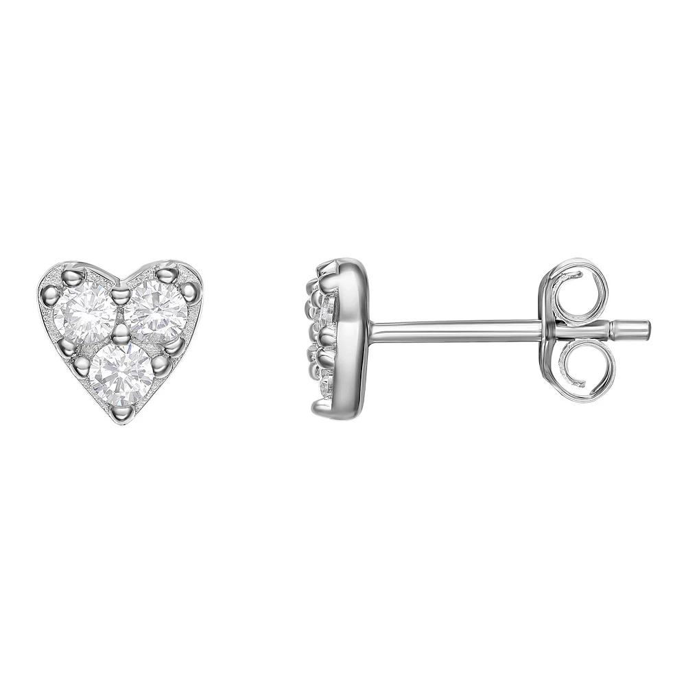 PRIMROSE Sterling Silver Cubic Zirconia Pave Heart Stud Earrings, Women's, Sterling Silver Clear Product Image