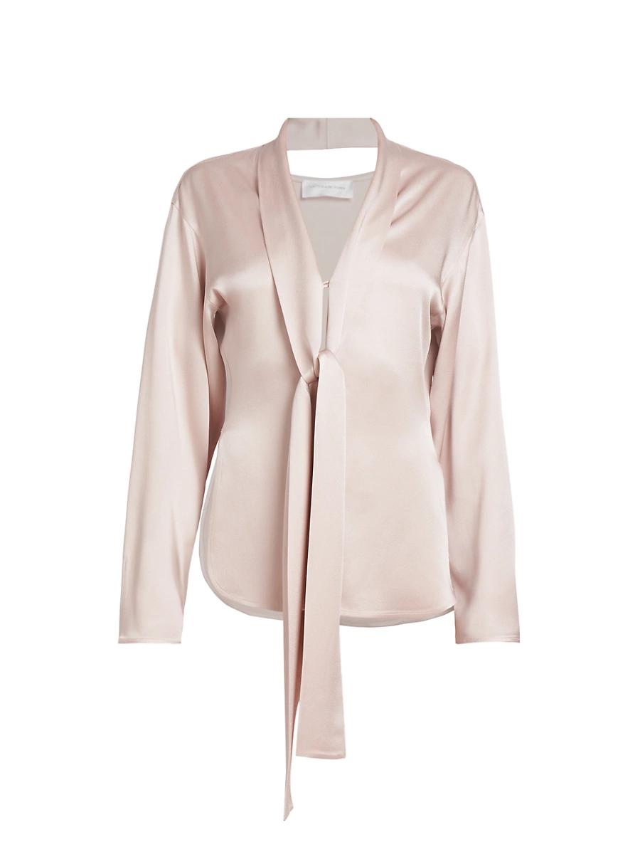Womens Satin V-Neck Scarf Blouse Product Image