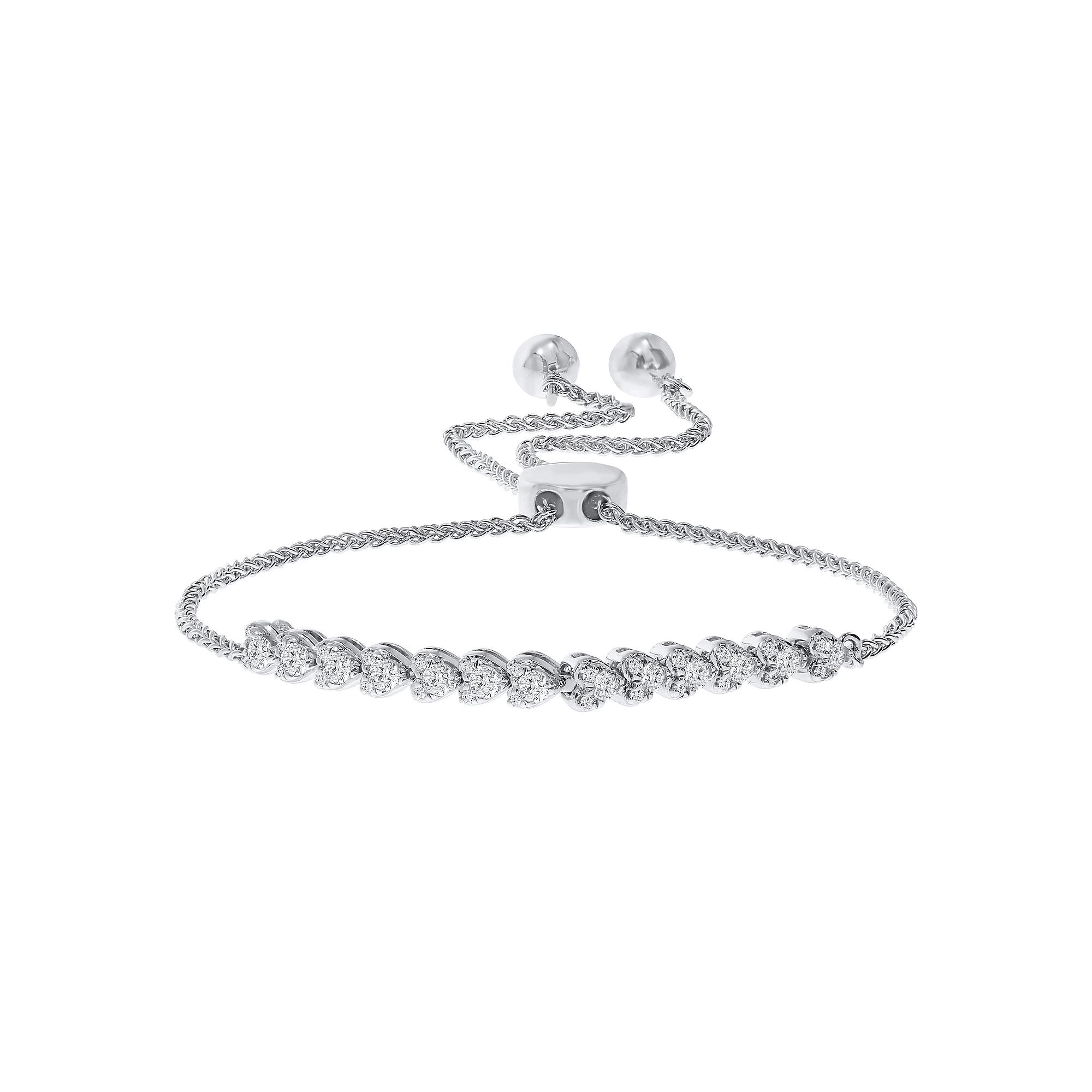 Sterling Silver 1/2 Carat T.W. Diamond Small Hearts Bolo Bracelet, Women's Product Image