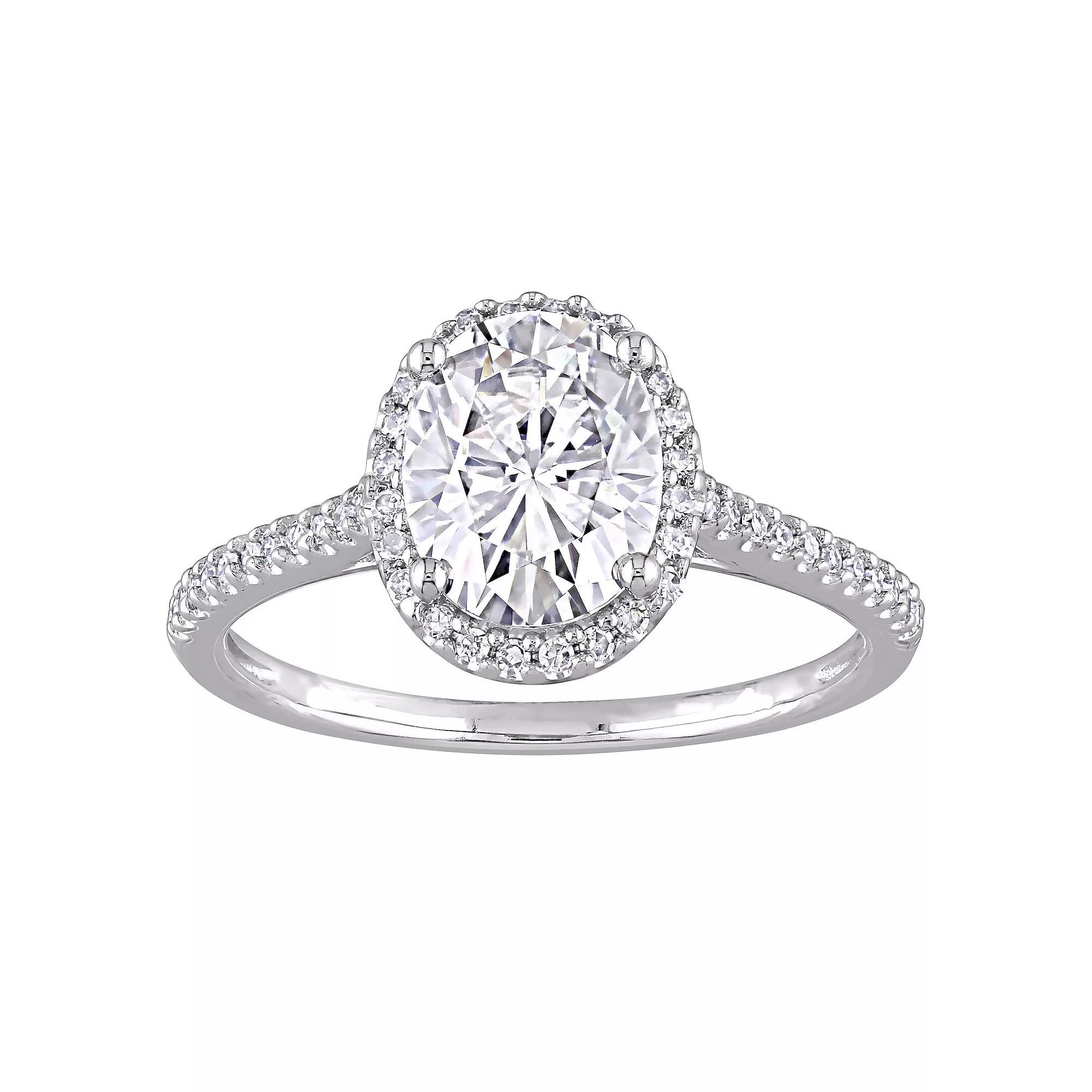 Stella Grace 14k White Gold Oval Cut Lab-Created Moissanite and 1/4 Carat T.W. Diamond Engagement Ring, Women's, Size: 9, 14k Whgold Product Image