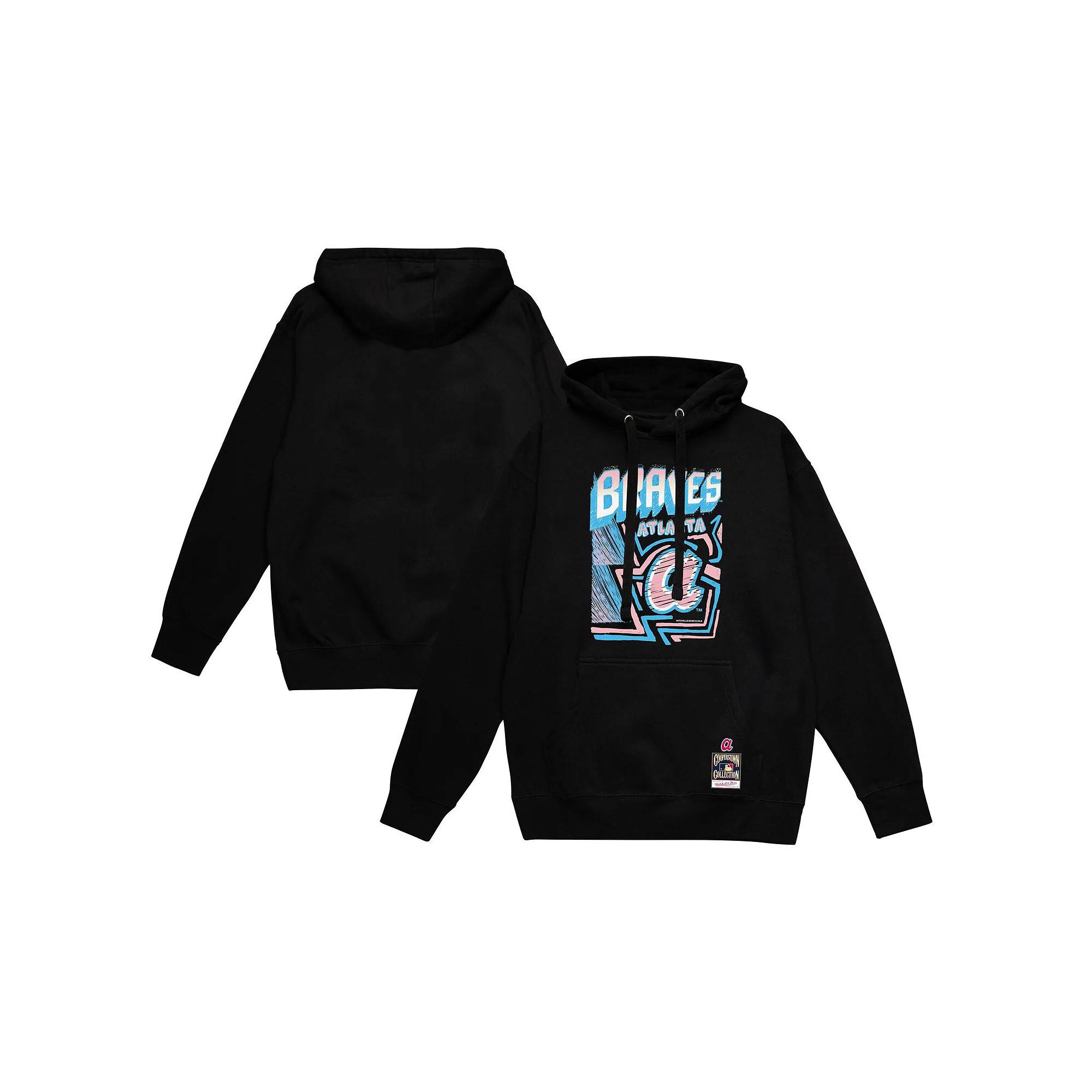 Men's Mitchell & Ness Black Atlanta Braves Sidewalk Sketch Pullover Hoodie,  Product Image