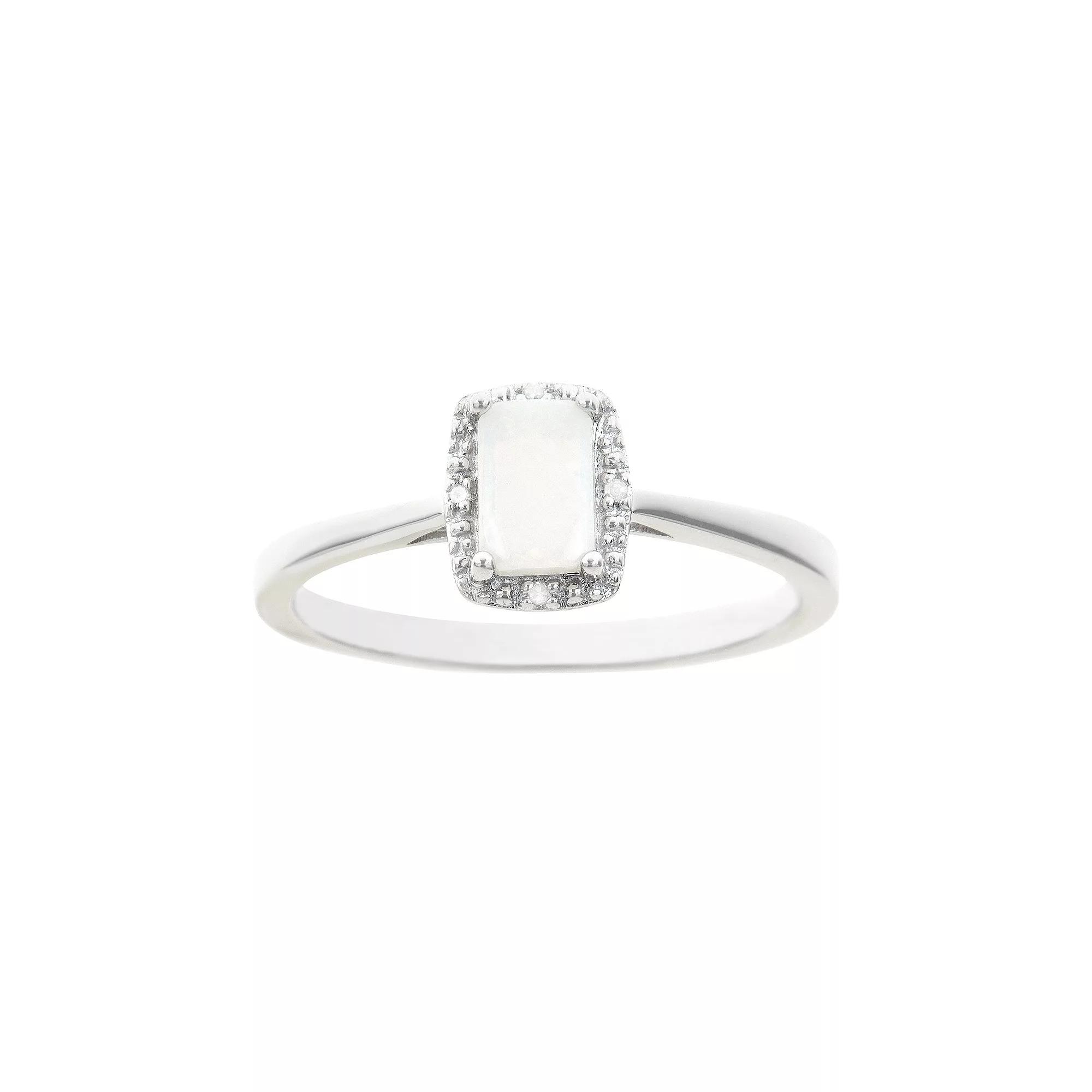 Celebration Gems Sterling Silver Moonstone & Diamond Accent Rectangle Halo Ring, Women's,  Product Image