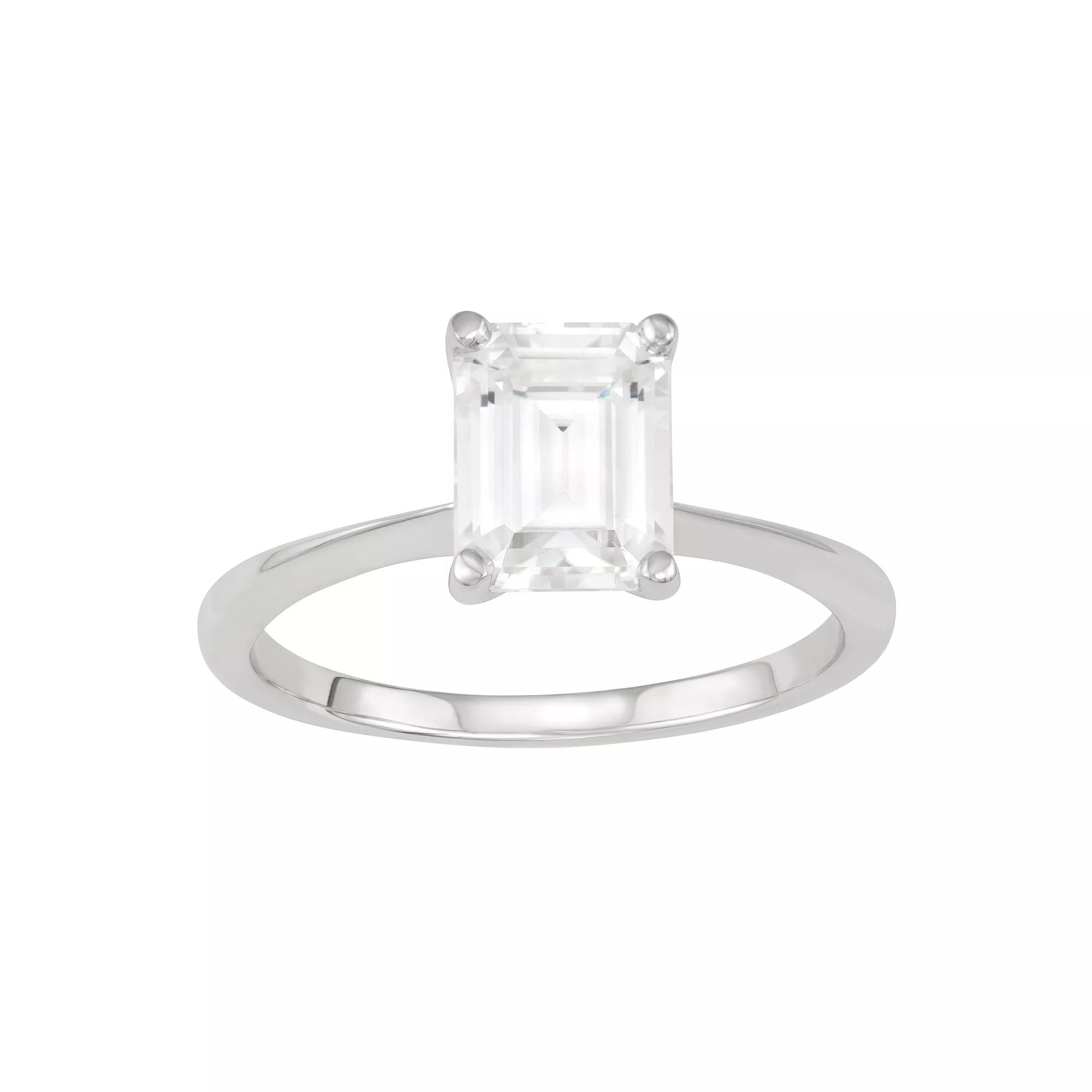 Charles & Colvard 14k White Gold 2 1/2 Carat T.W. Lab-Created Moissanite Emerald-Cut Solitaire Engagement Ring, Women's, Size: 9 Product Image