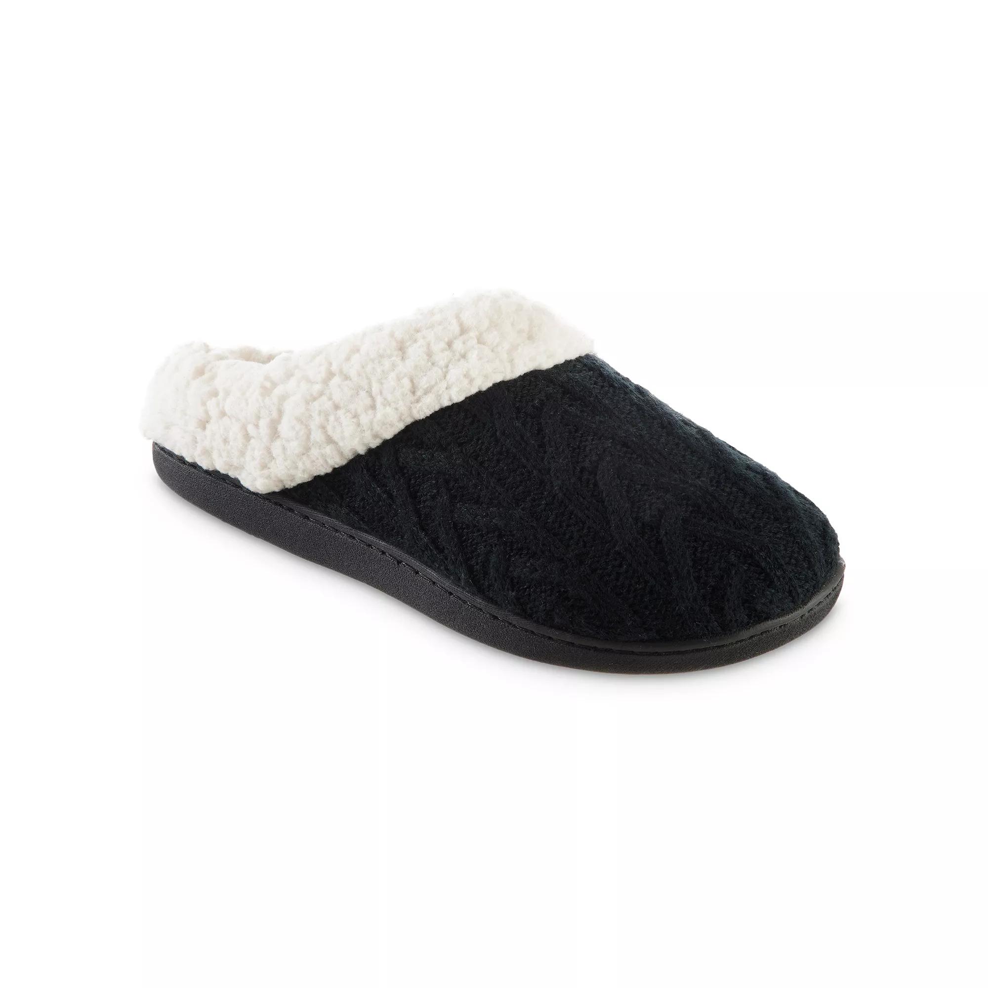 isotoner Alexis Women's Cable Knit Hoodback Slippers, Size: Small, Black Product Image