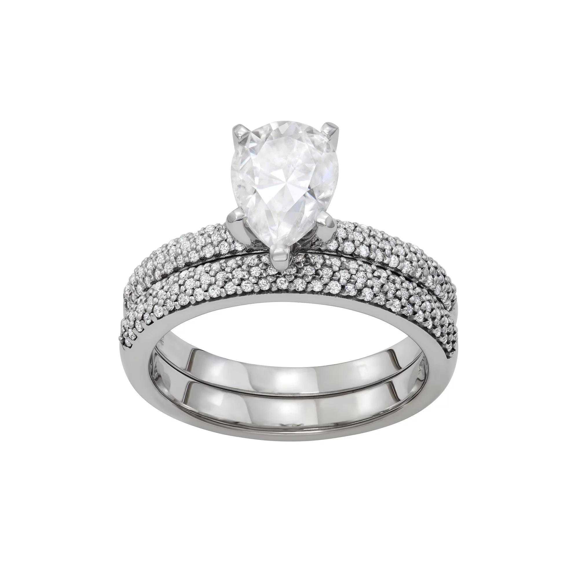 Charles & Colvard 14k White Gold 2 3/8 Carat T.W. Lab Created Moissanite Engagement Ring Set, Women's, Size: 6, 14k Whgold Product Image