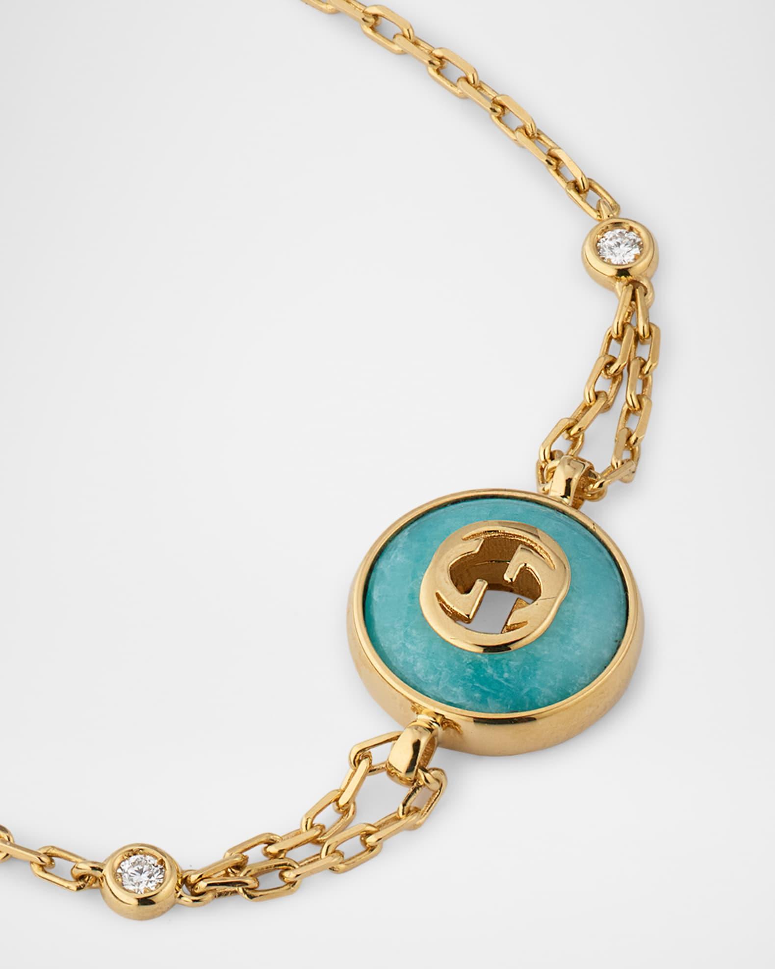 Gucci Interlocking 18K Yellow Gold Chain Bracelet with Diamonds and Amazonite Product Image