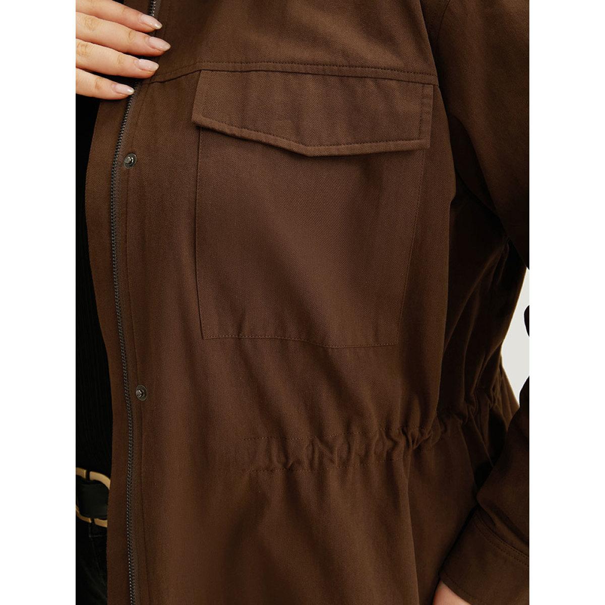 Plus Size Plain Flap Pocket Gathered Coat Women Maroon Casual Gathered Ladies Dailywear Winter Coats BloomChic 28/5X Product Image