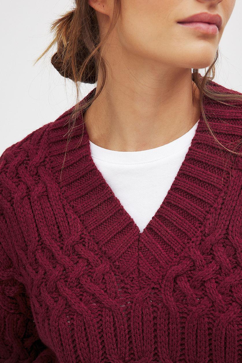 Cable Knitted V-Neck Sweater Product Image
