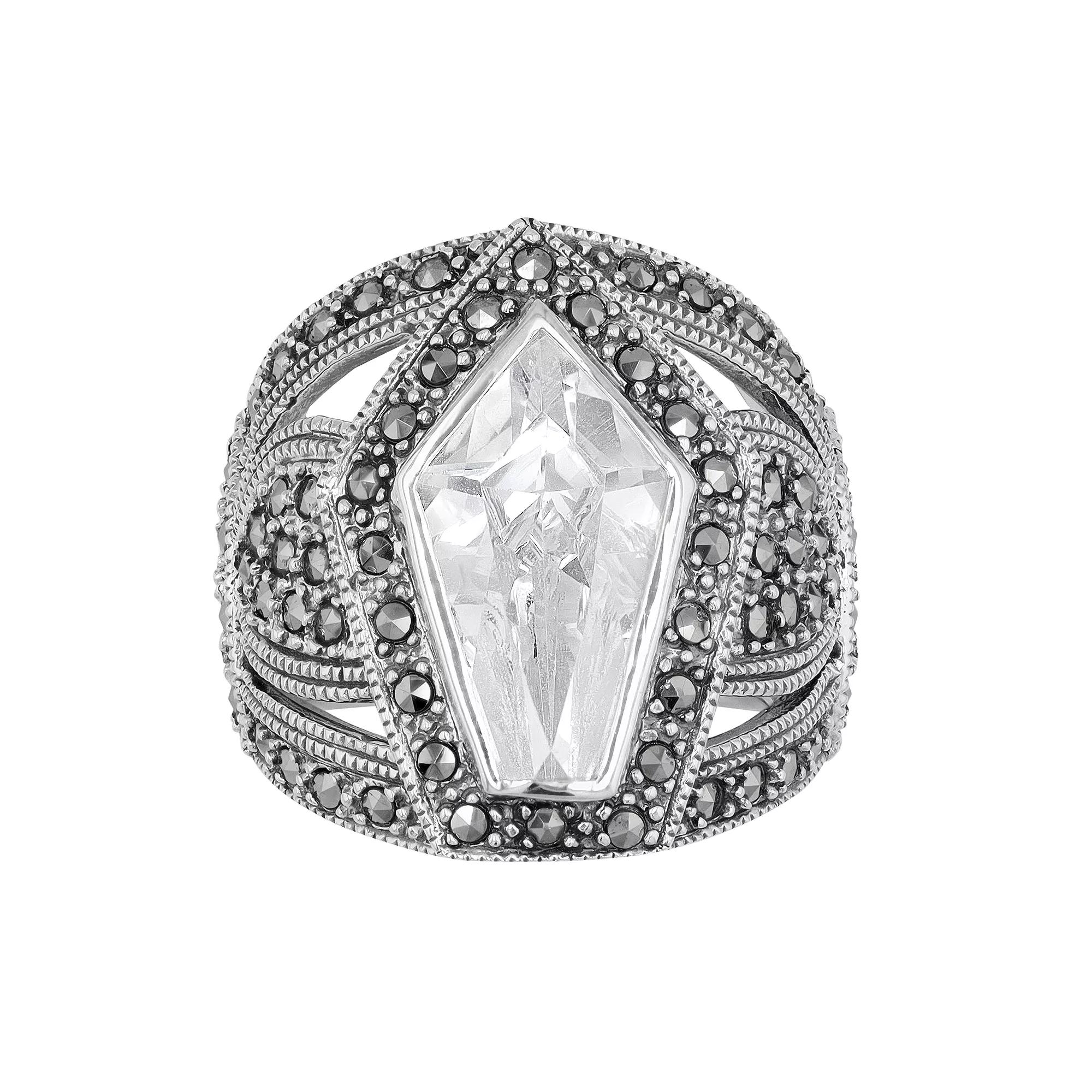 Lavish by TJM Sterling Silver Cubic Zirconia & Marcasite Cocktail Ring, Women's, Size: 8 Product Image