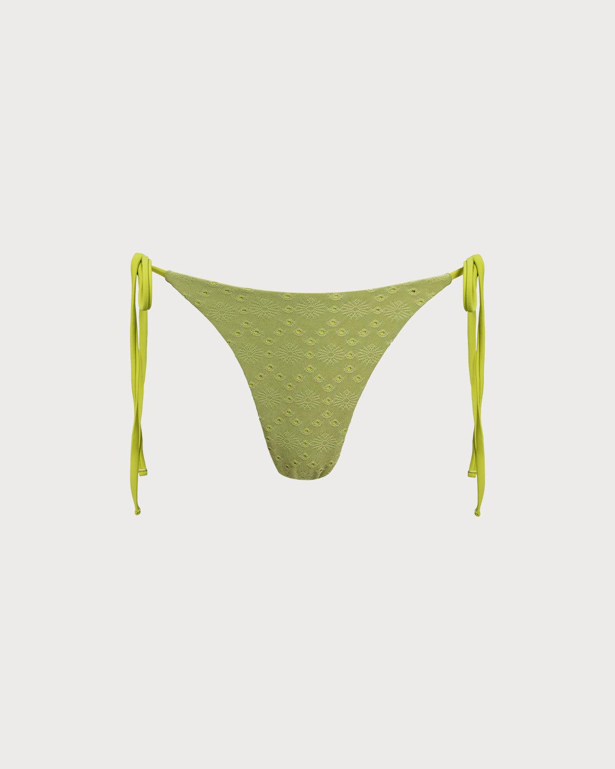 Green Textured Drawstring Bikini Bottoms Product Image