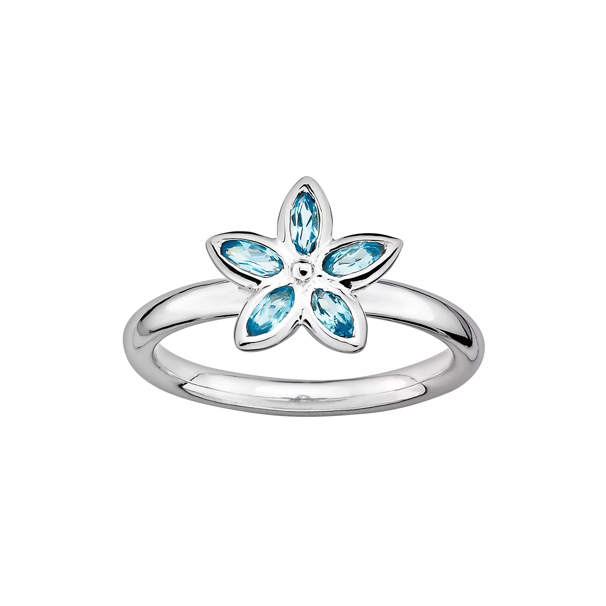 Stacks & Stones Sterling Silver Blue Topaz Flower Stack Ring, Womens Product Image