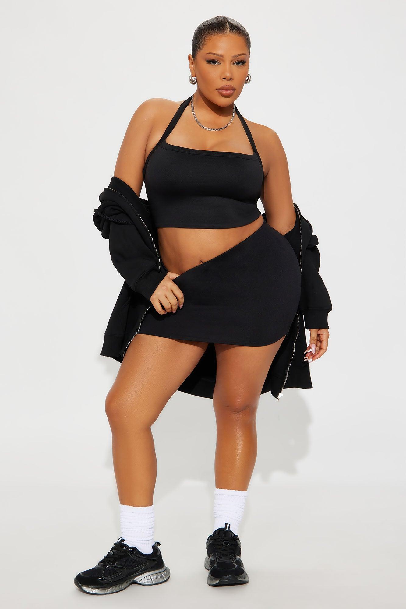 Contour Double Lined Cropped Halter Top - Black Female Product Image