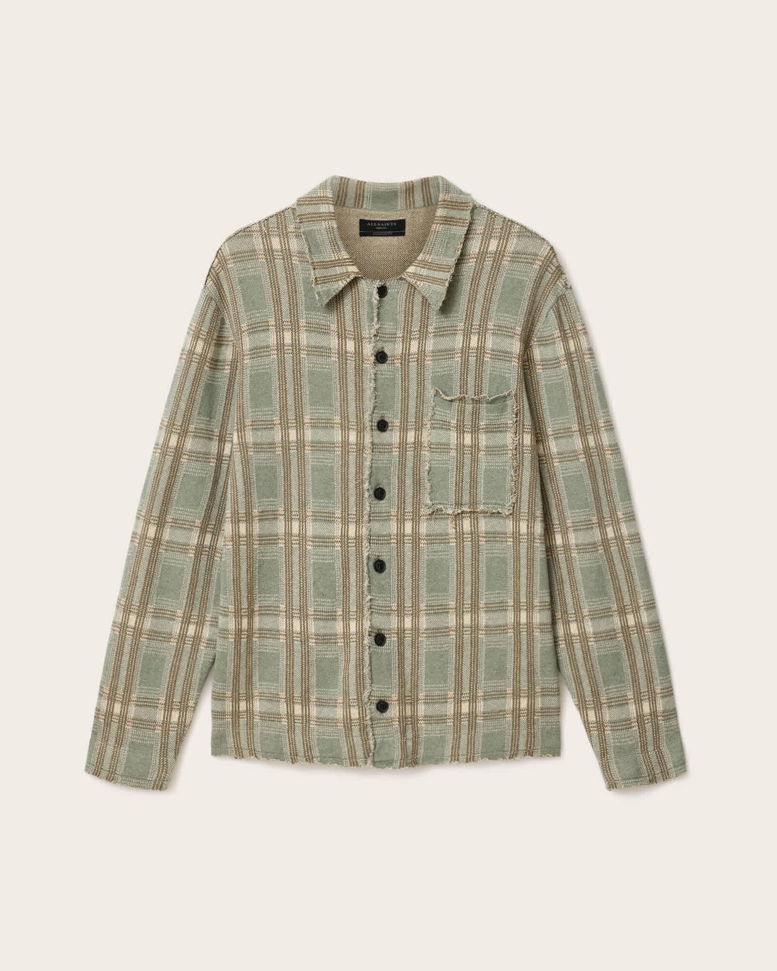 Solmar Knitted Check Cardigan POWDERED GREEN | ALLSAINTS US Product Image