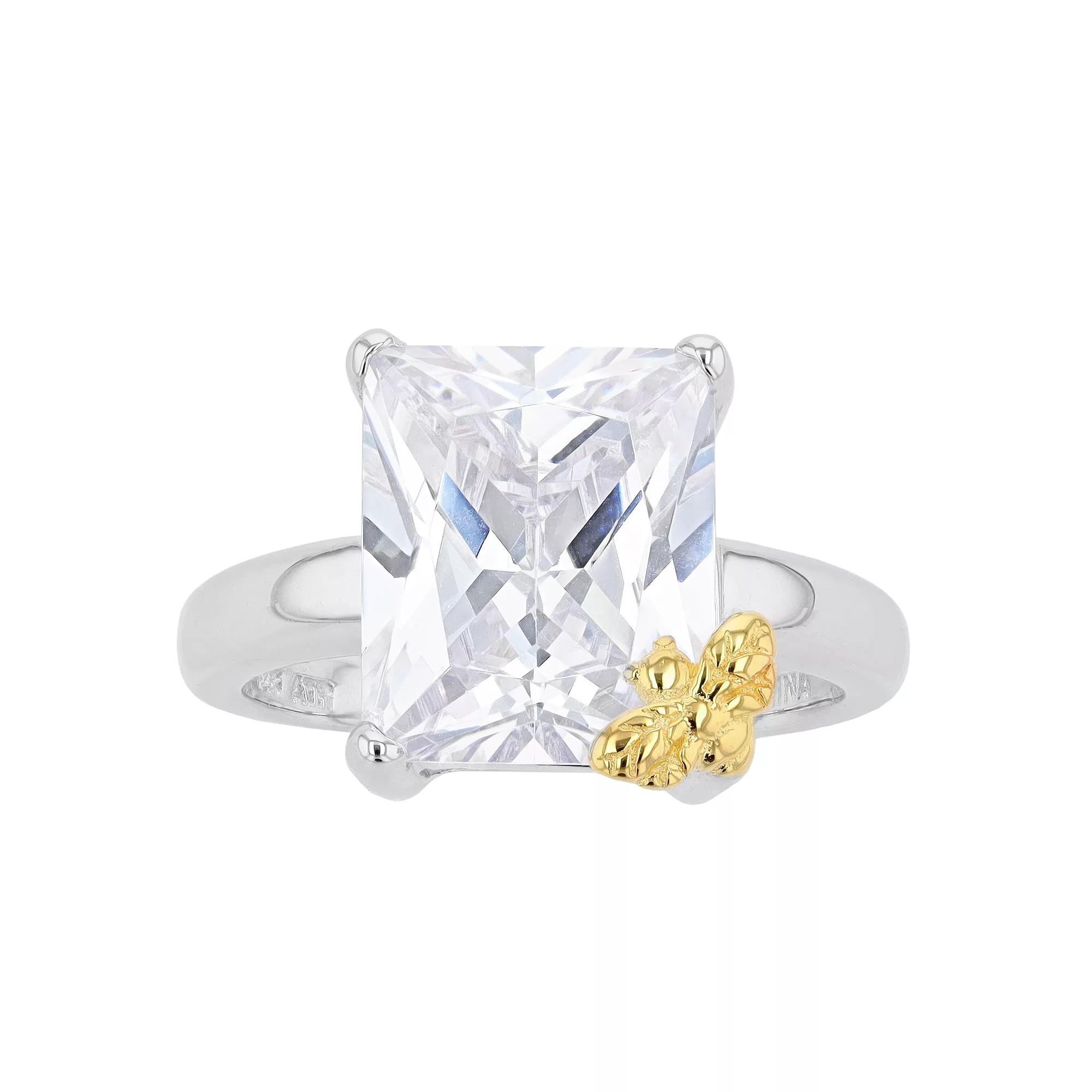 Sterling Silver North/South Cubic Zirconia Ring With Bee Accent, Women's, Size: 8, Two Tone Product Image