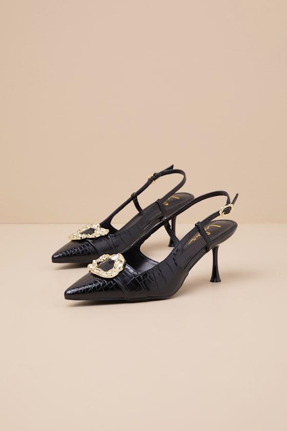 Artigan Black Croc-Embossed Slingback Pumps Product Image