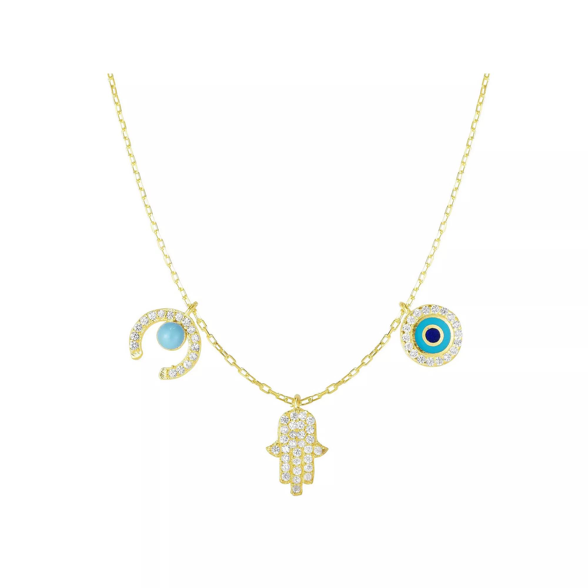 Sunkissed Sterling Cubic Zirconia Triple Protection Charm Necklace, Women's, Size: 18", Gold Tone Product Image