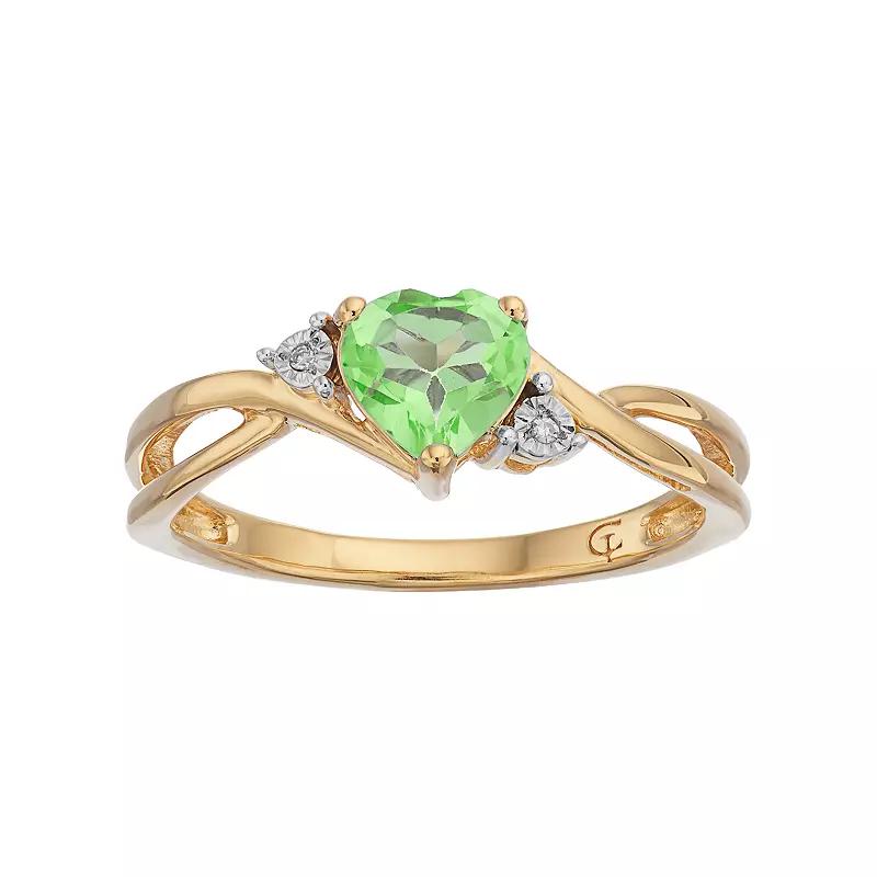 10k Gold Peridot & Diamond Accent Swirl Heart Ring, Women's, Size: 6, Green Product Image