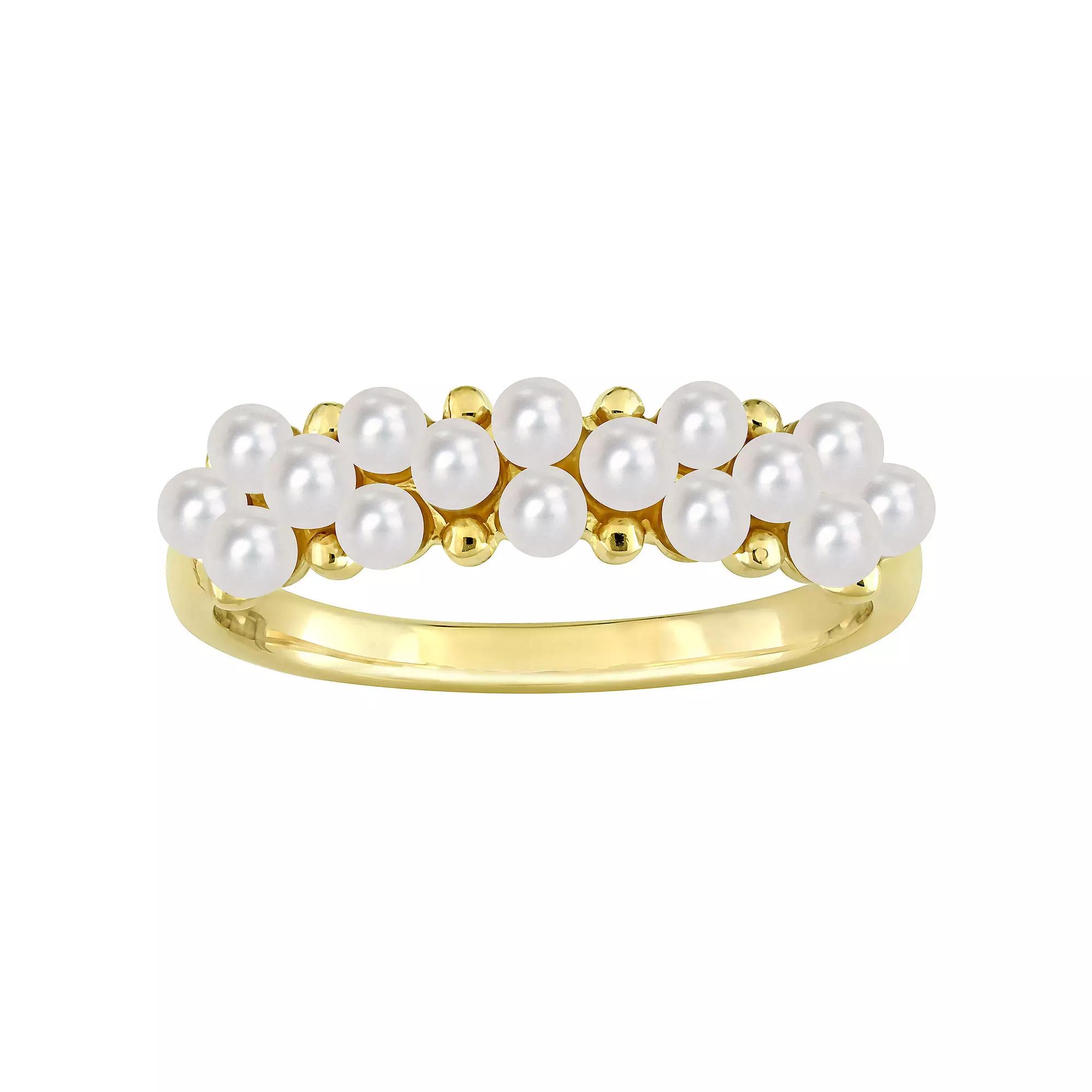 Stella Grace 14k Gold Freshwater Cultured Pearl Semi-Eternity Ring, Women's, Size: 6.50 Product Image