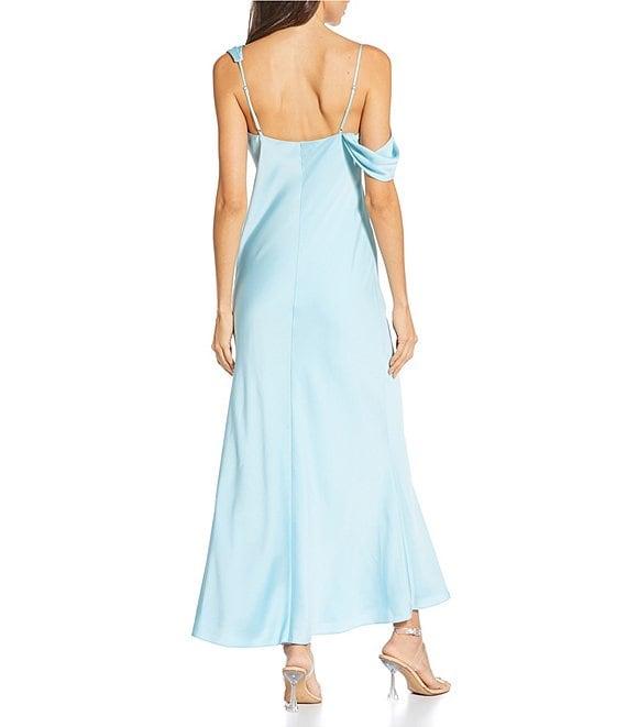 Gianni Bini Maeve Satin Asymmetrical Neck A-Line Dress Product Image