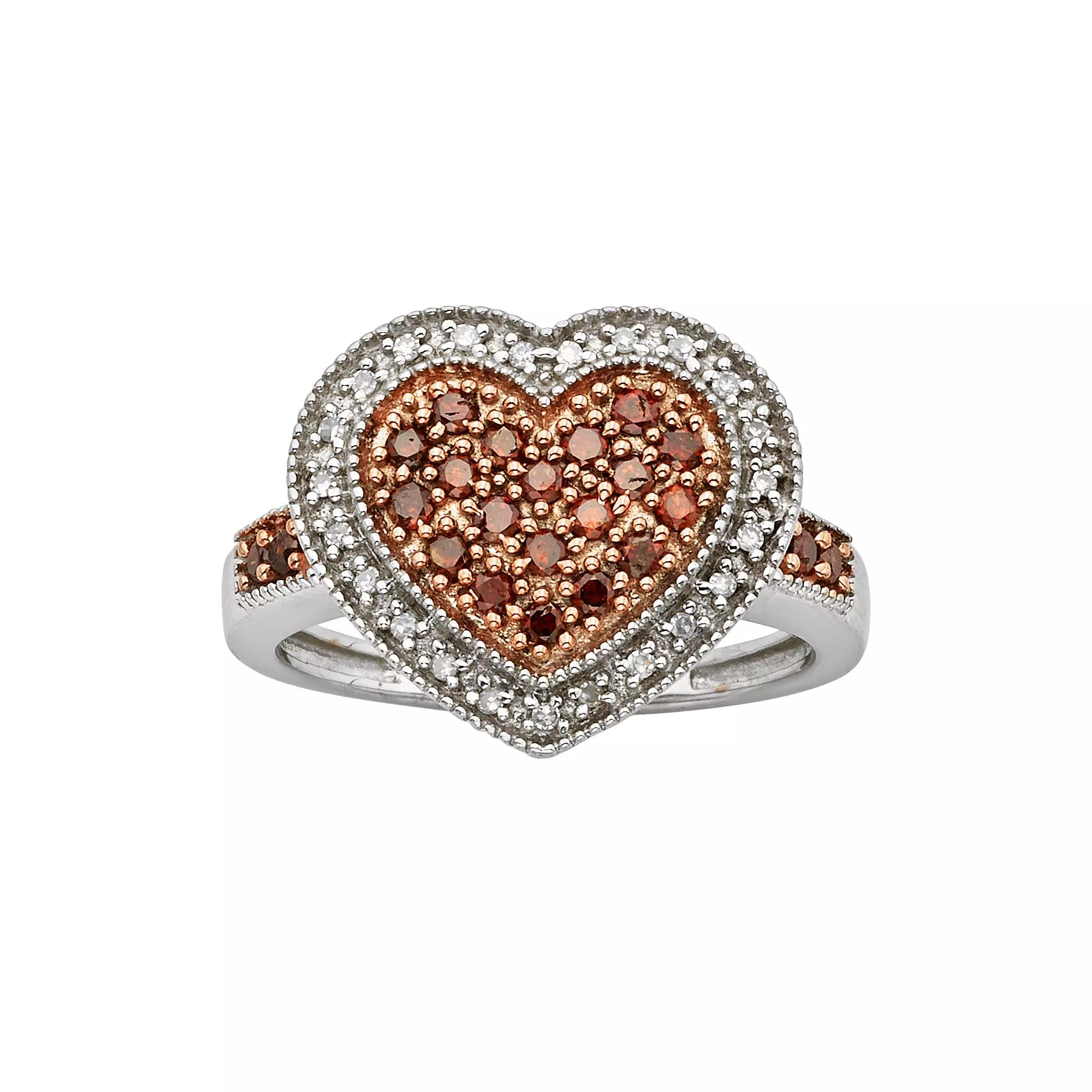 Jewelexcess Sterling Silver 1/2-ct. T.W. Red and White Diamond Heart Ring, Women's, Size: 6 Product Image