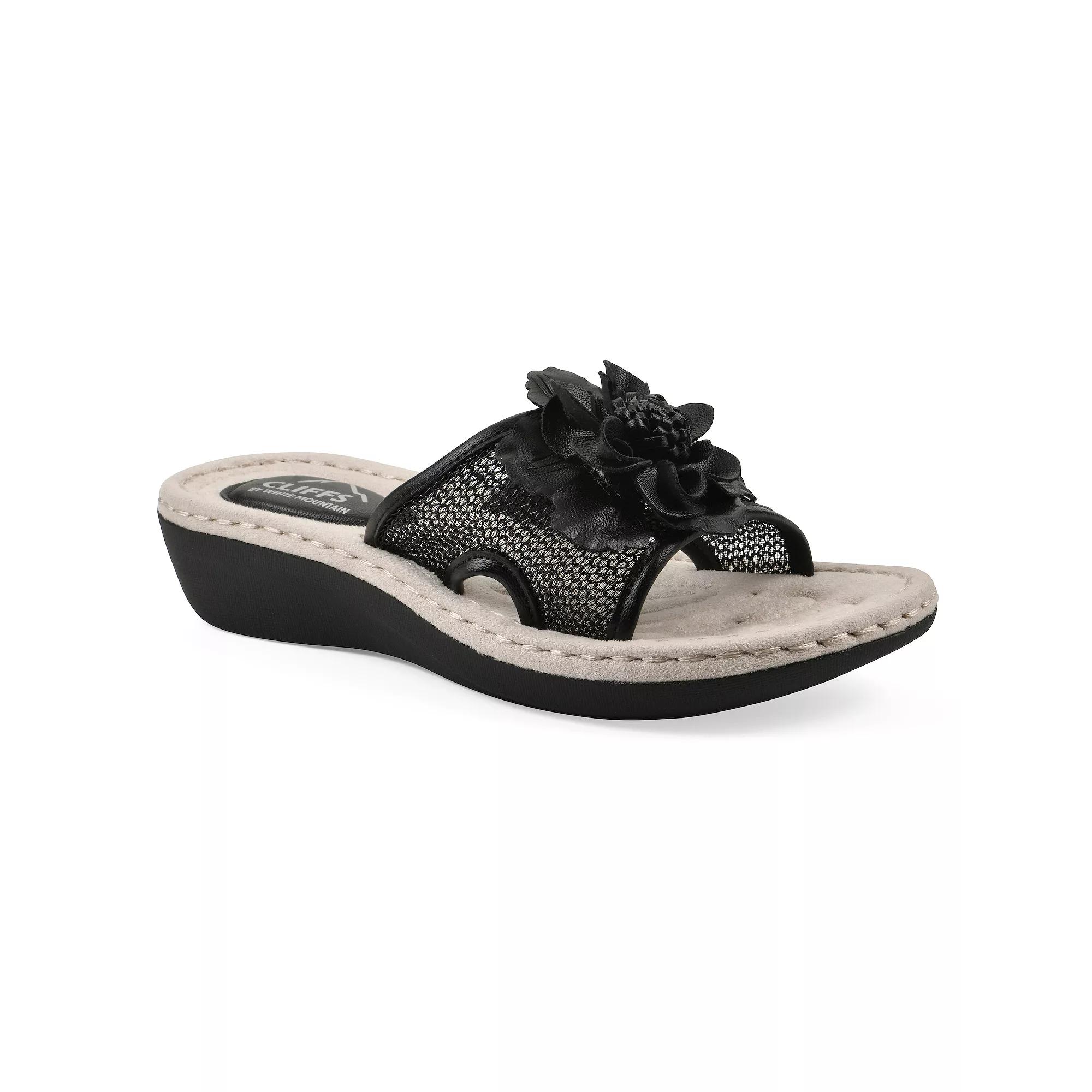 Cliffs by White Mountain Chill Women's Floral Wedge Sandals, Size: 7.5 Medium, Black Fabric Product Image