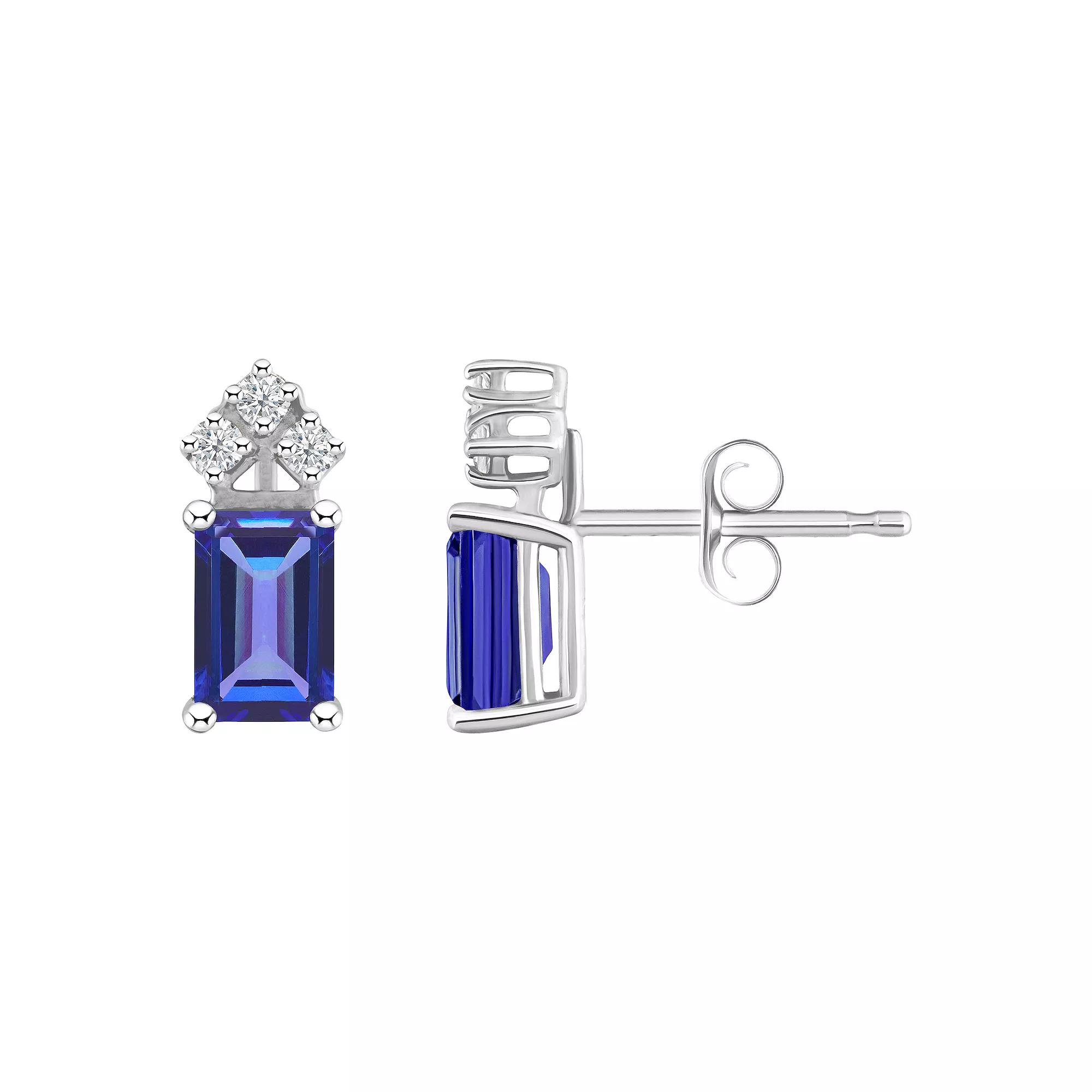 Celebration Gems 14k Gold Emerald Cut Tanzanite & 1/8 Carat T.W. Diamond Stud Earrings, Women's Product Image