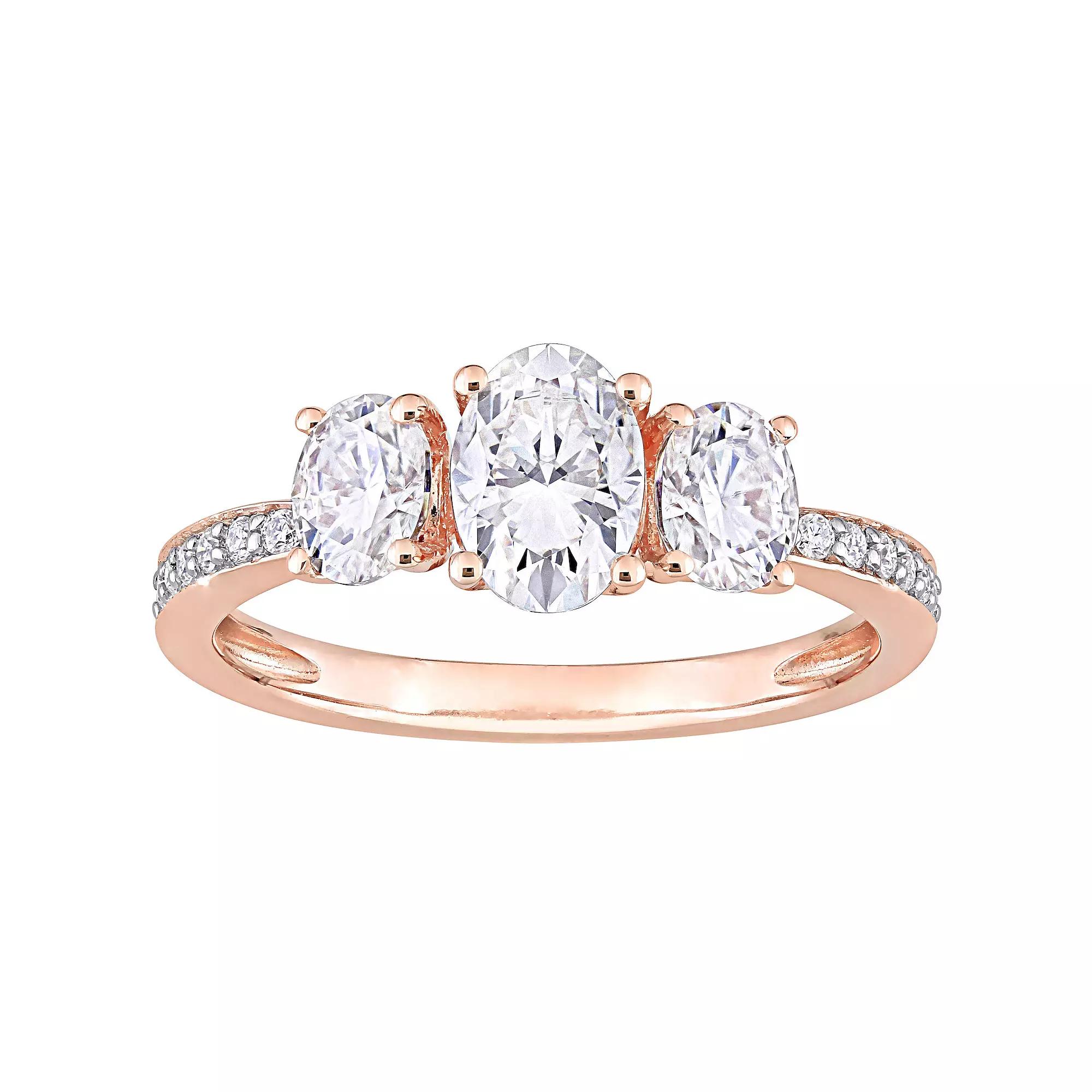 Stella Grace 10k Rose Gold Lab-Created Moissanite 3-Stone Engagement Ring, Womens Product Image