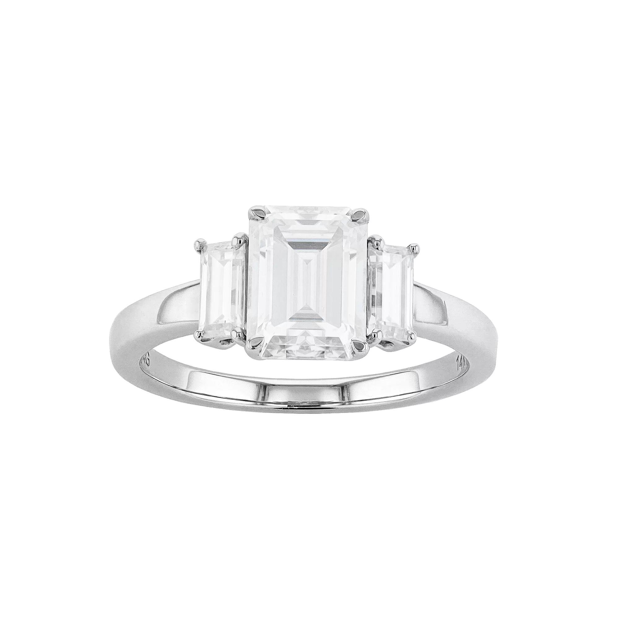 Radiant Fire 14k White Gold 3-Stone Lab-Created Moissanite Engagement Ring, Womens Product Image