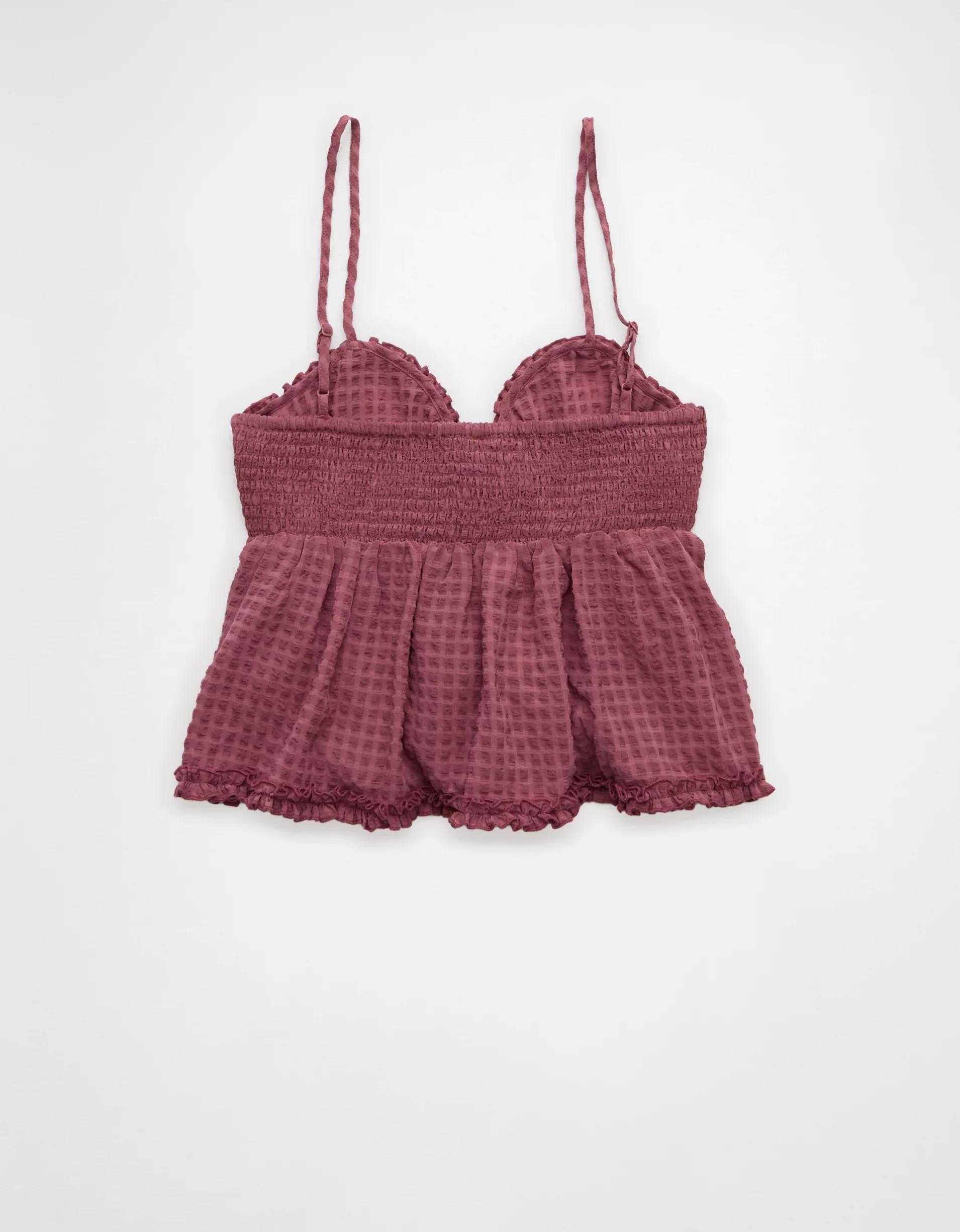 AE Tie Front Ruffle Trim Tank Top Product Image