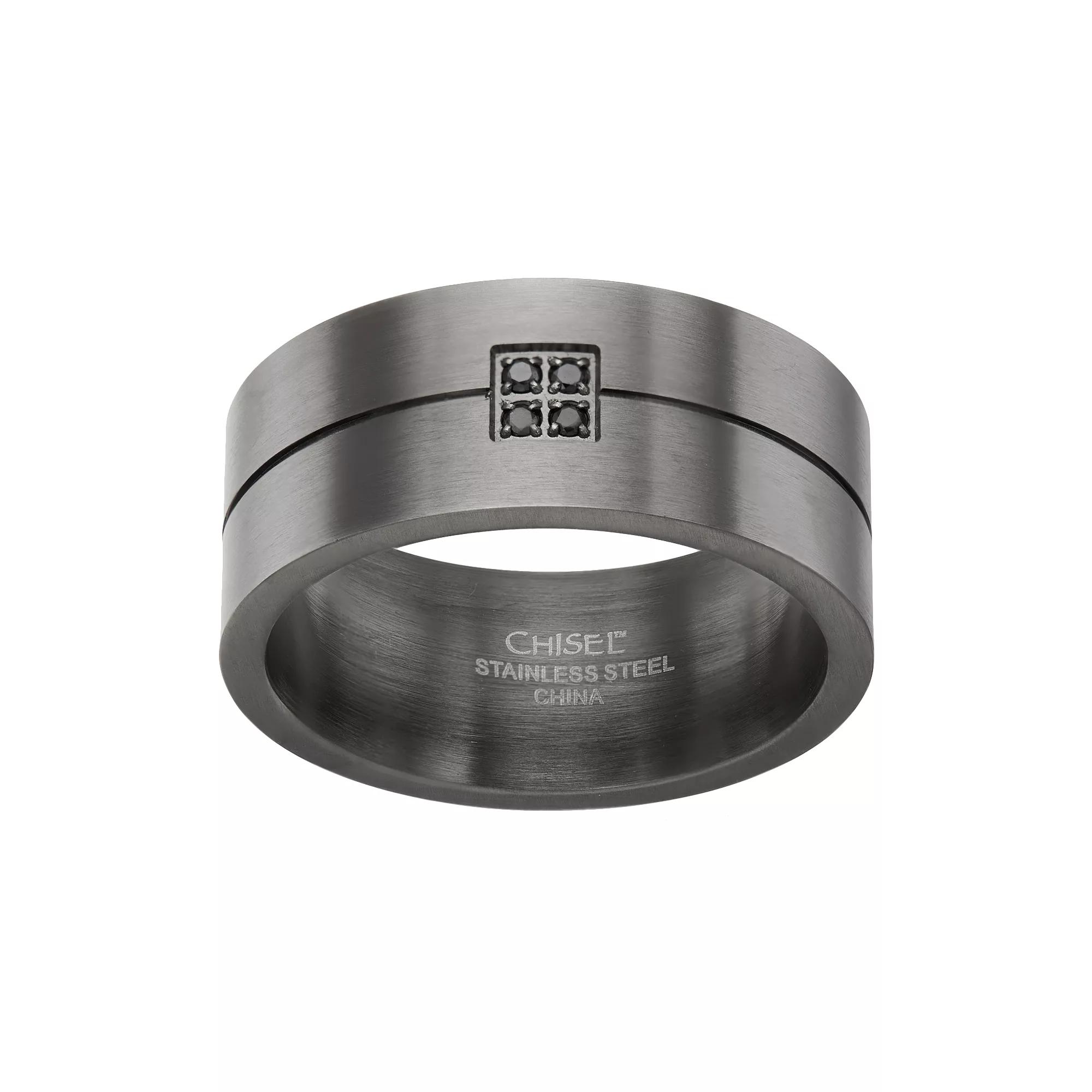 Black Diamond Accent Stainless Steel Stripe Band - Men, Men's, Size: 12.50 Product Image