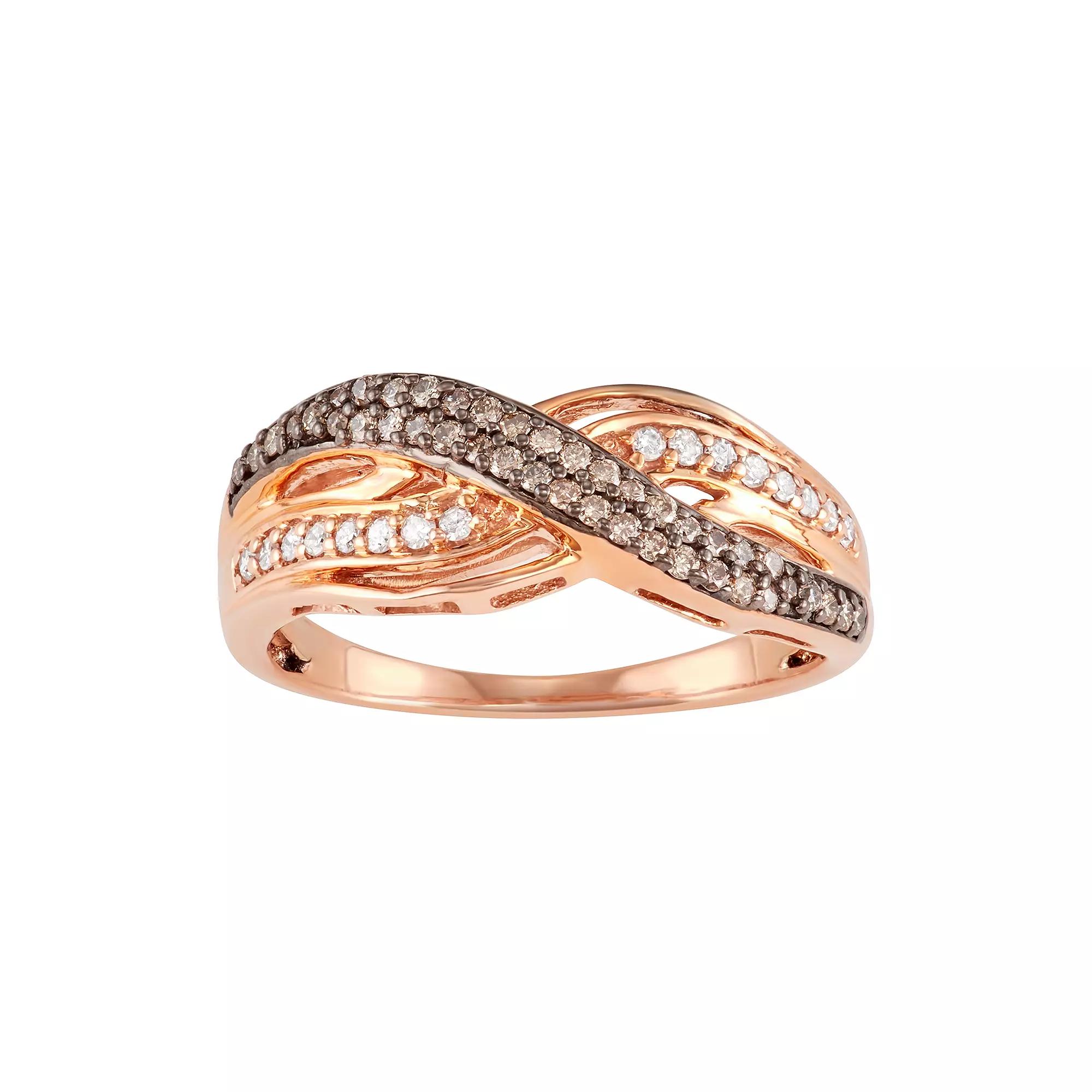 14k Rose Gold Over Silver 1/3 Carat T.W. Brown & White Diamond Ring, Womens Silver Tone Product Image