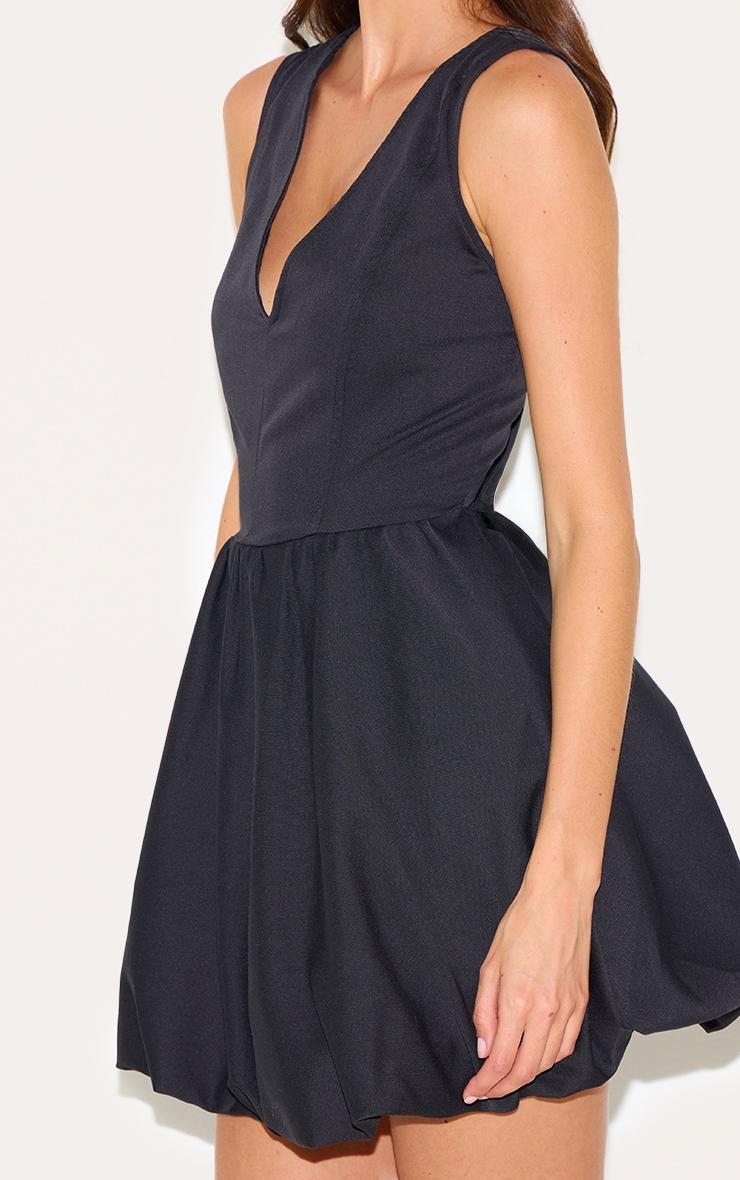 Black Tailored V Neck Puffball Mini Dress Product Image