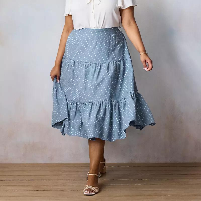 Plus Size LC Lauren Conrad Three Tier Midi Skirt, Women's, Size: 0X, Blue Gilda Dot Product Image