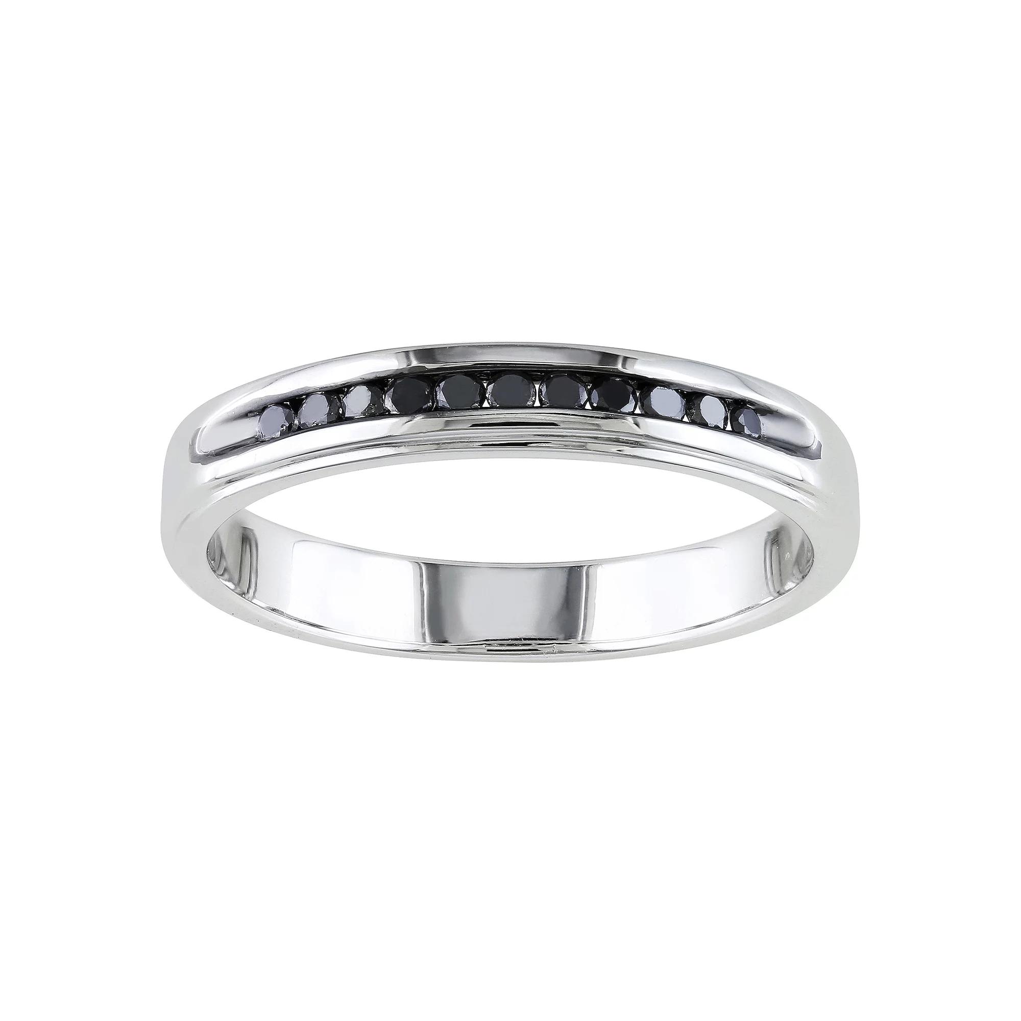 Stella Grace Men's Sterling Silver 1/4 Carat T.W. Black Diamond Single Row Ring, Size: 11 Product Image