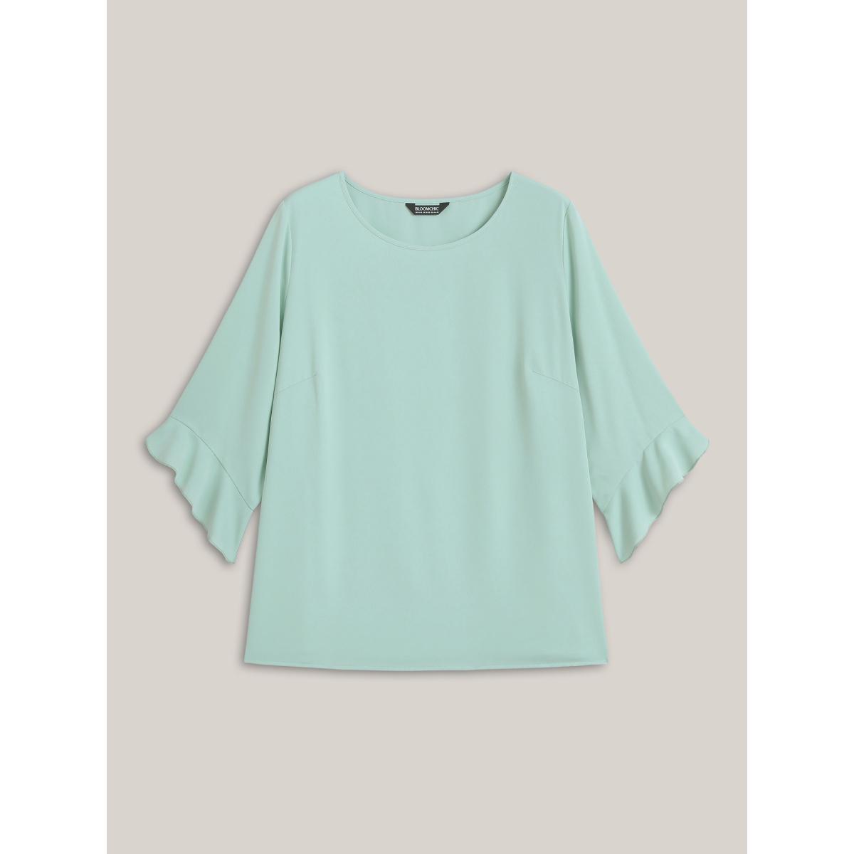 Plus Size Greenbean Lotus Leaf Sleeve Round Neck Shirt Women Elegant Elbow-length sleeve Round Neck Everyday Blouses BloomChic 18-20/2X Product Image