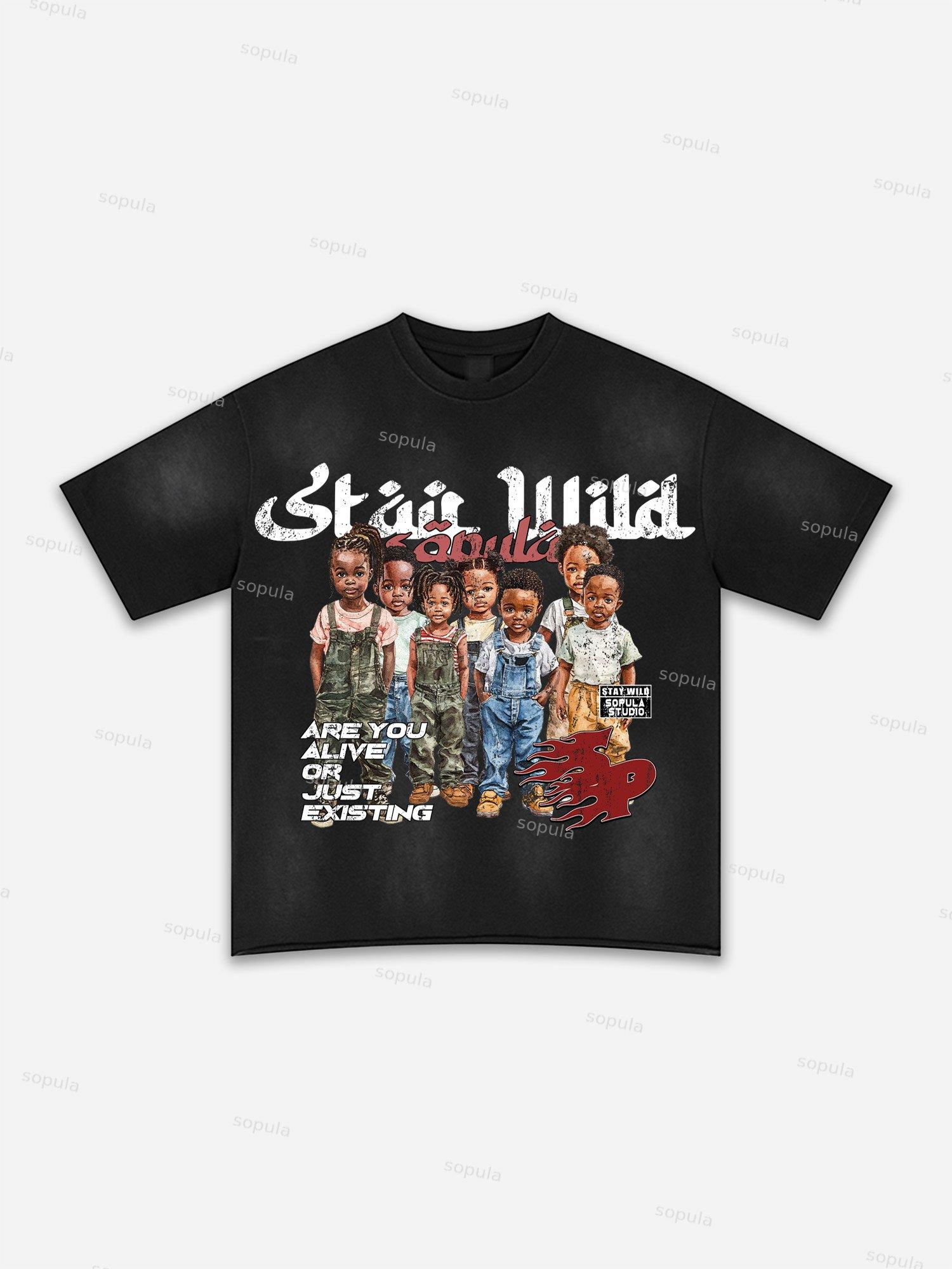 Authentic Abstract Portrait Print Washed T-shirt Product Image